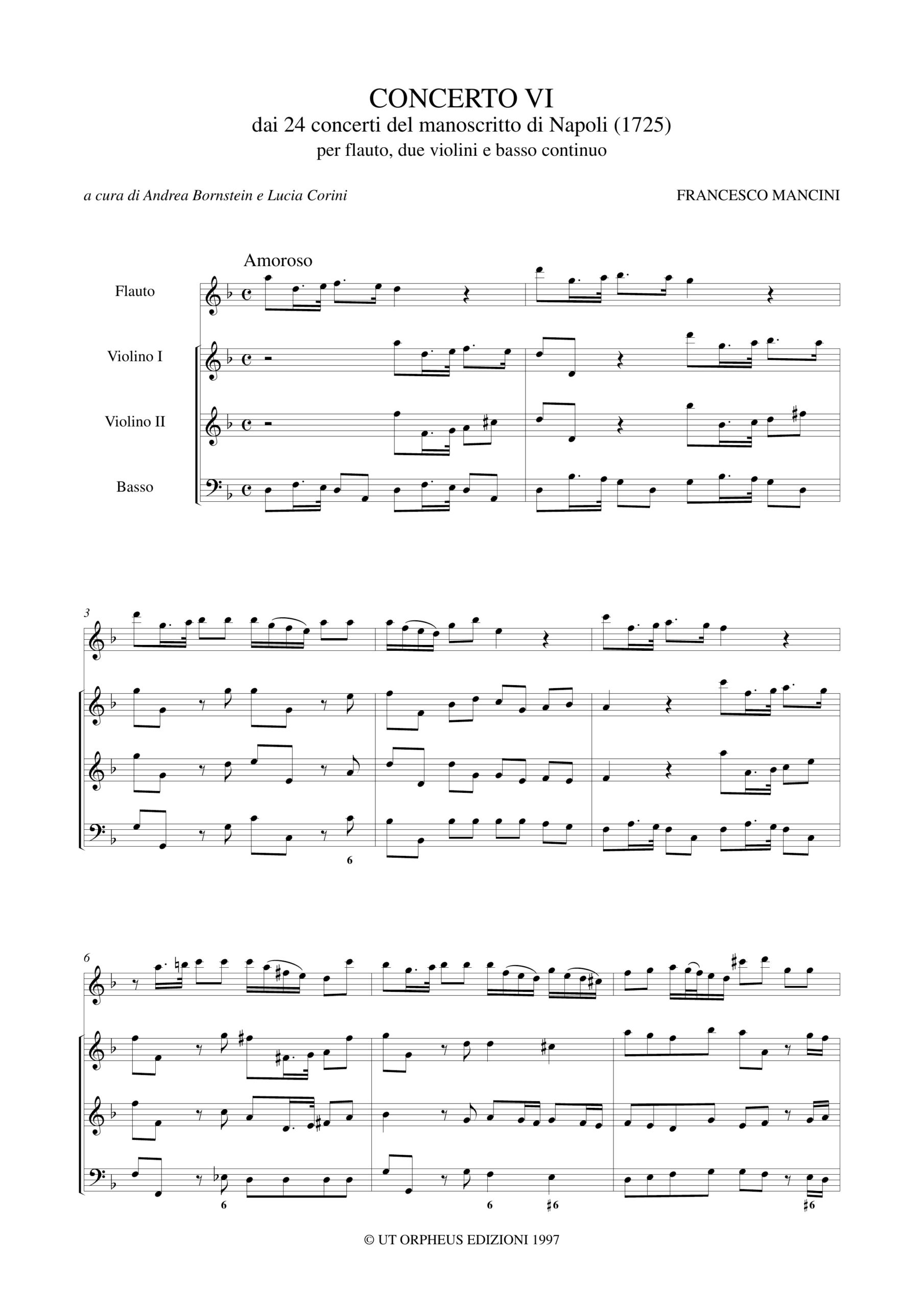 Mancini, Francesco: Concerto VI dai 24 Concerti del manoscritto di Napoli (1725) per Flauto, 2 Violini e Basso Continuo - Image 2
