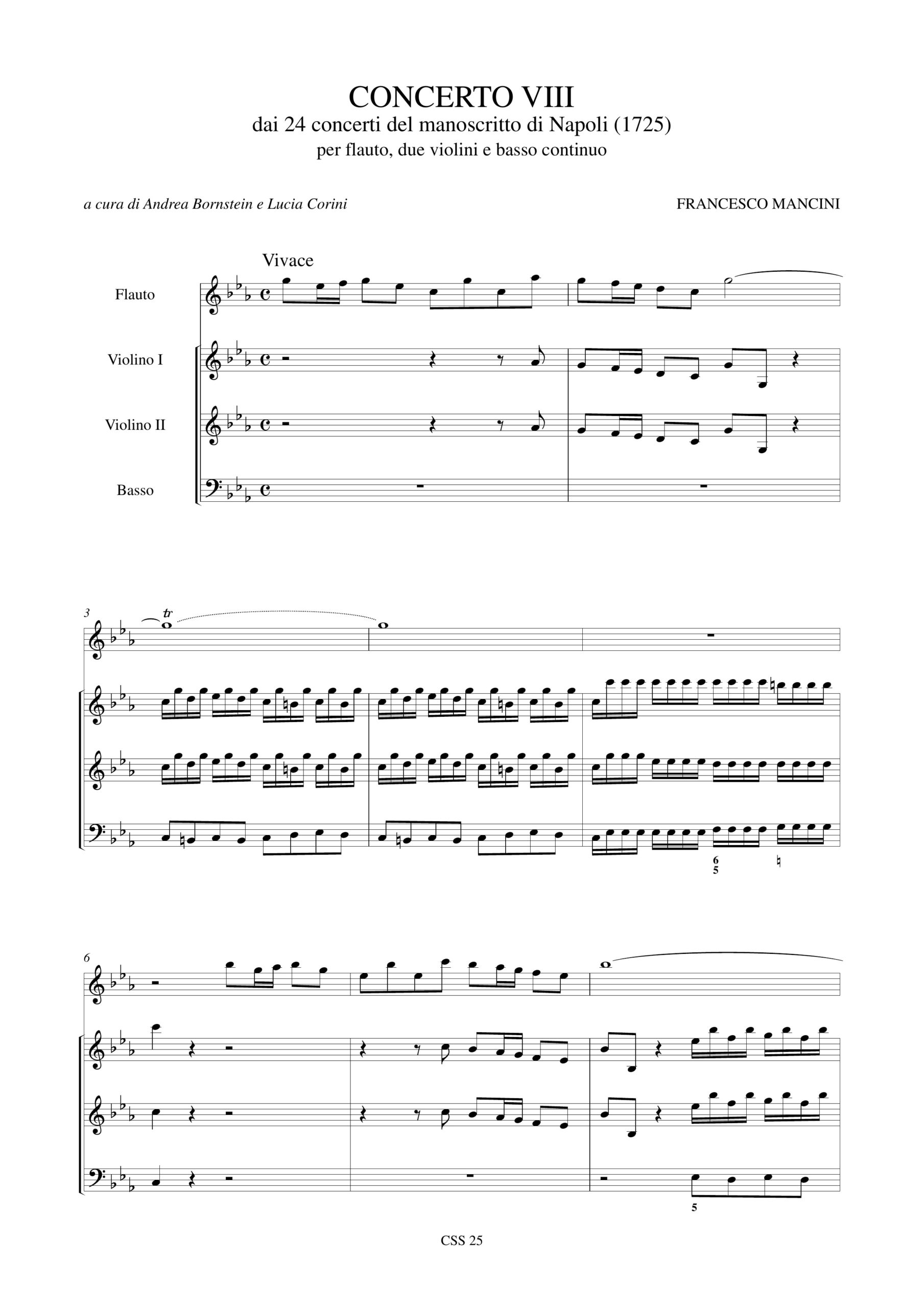 Mancini, Francesco: Concerto VIII dai 24 Concerti del manoscritto di Napoli (1725) per Flauto, 2 Violini e Basso Continuo - Image 2