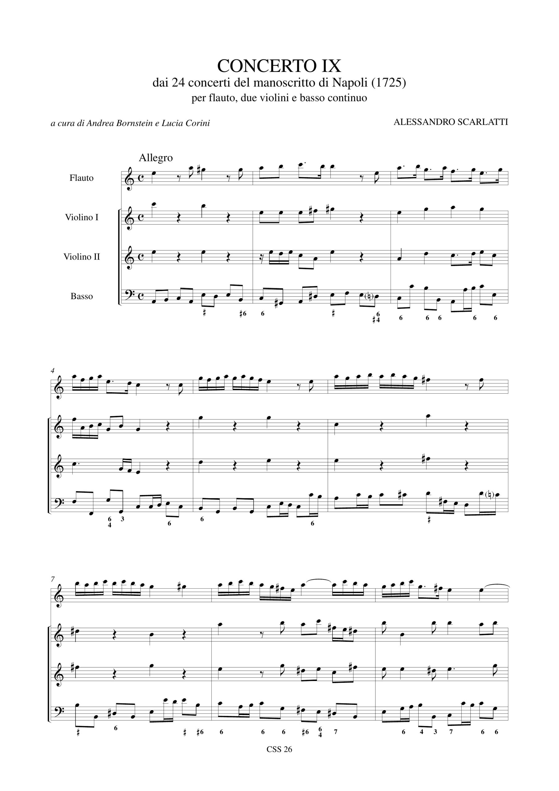 Scarlatti, Alessandro: Concerto IX dai 24 Concerti del manoscritto di Napoli (1725) per Flauto, 2 Violini e Basso Continuo - Image 2