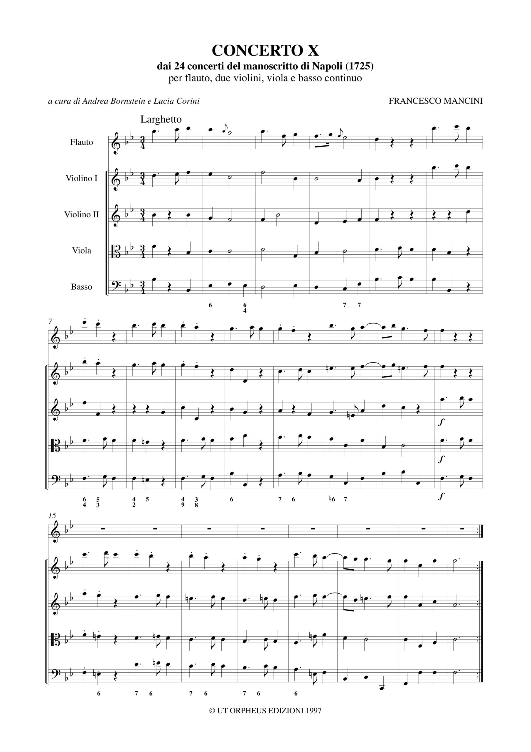 Mancini, Francesco: Concerto X dai 24 Concerti del manoscritto di Napoli (1725) per Flauto, 2 Violini, Viola e Basso Continuo - Image 2