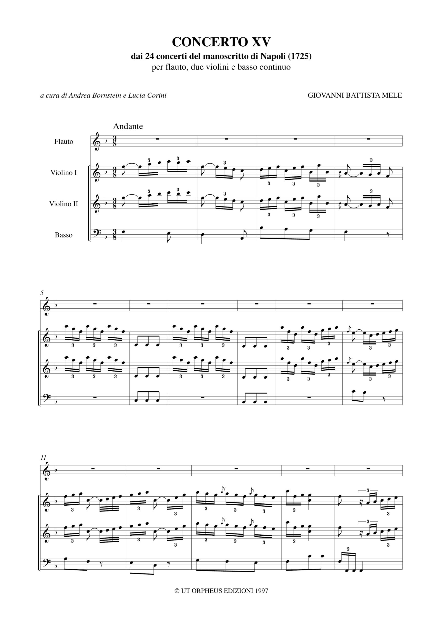 Mele, Giovanni Battista: Concerto XV dai 24 Concerti del manoscritto di Napoli (1725) per Flauto, 2 Violini e Basso Continuo - Image 2