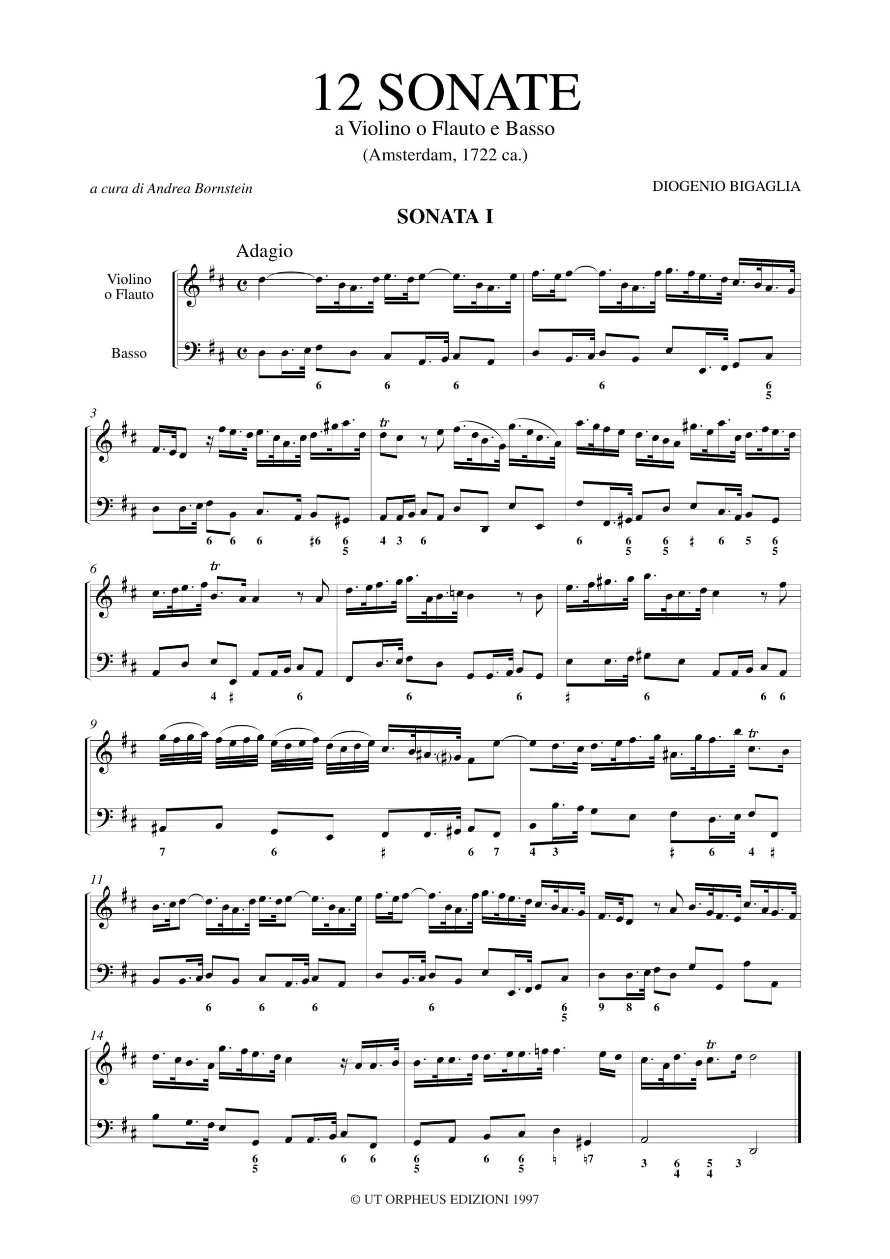 Bigaglia, Diogenio: 12 Sonate Op. 1 per Violino (Flauto, Flauto Dolce Contralto) e Basso Continuo - Image 2