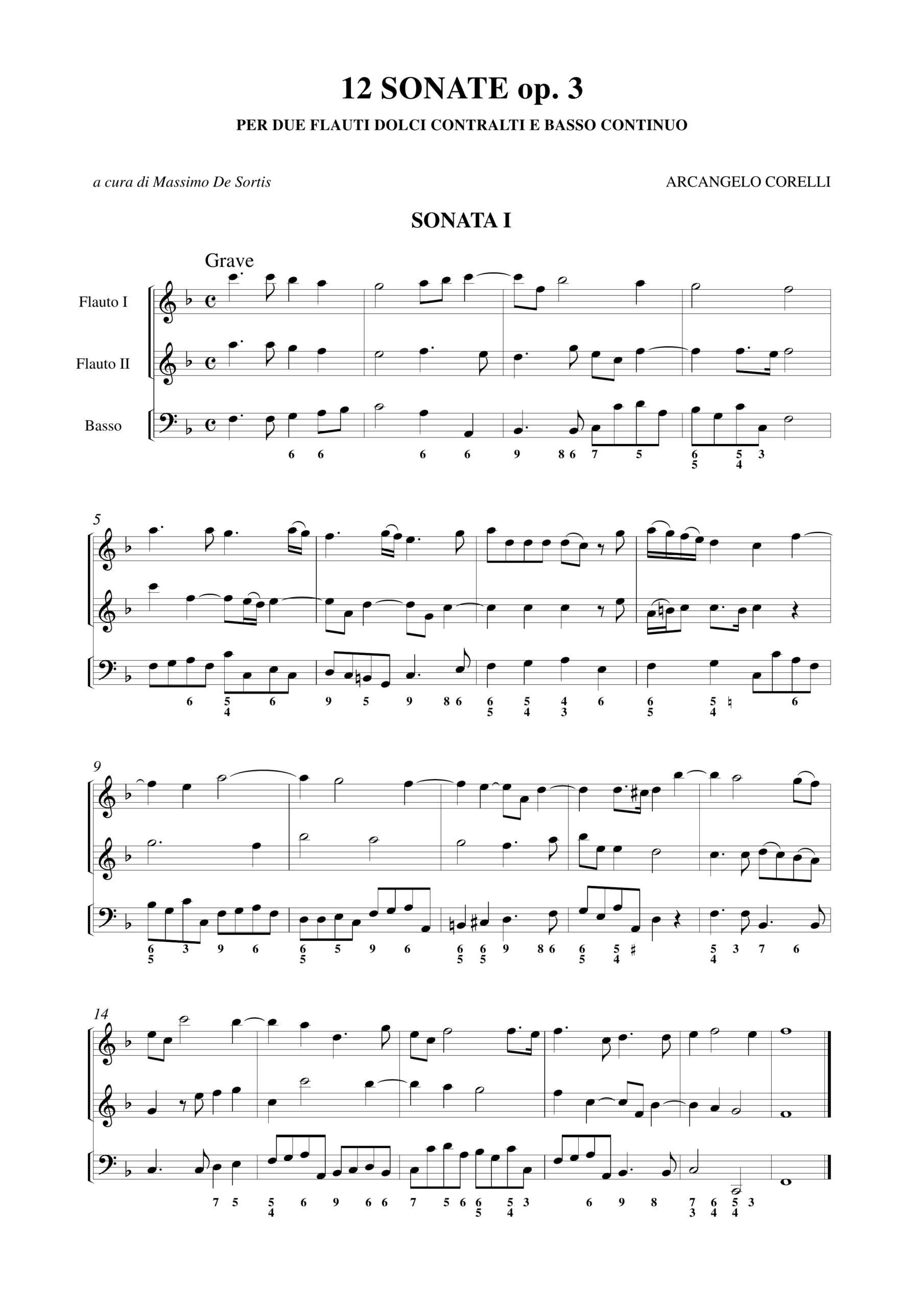 Corelli, Arcangelo: 12 Sonate Op. 3 per 2 Flauti Dolci Contralti e Basso Continuo - Image 2