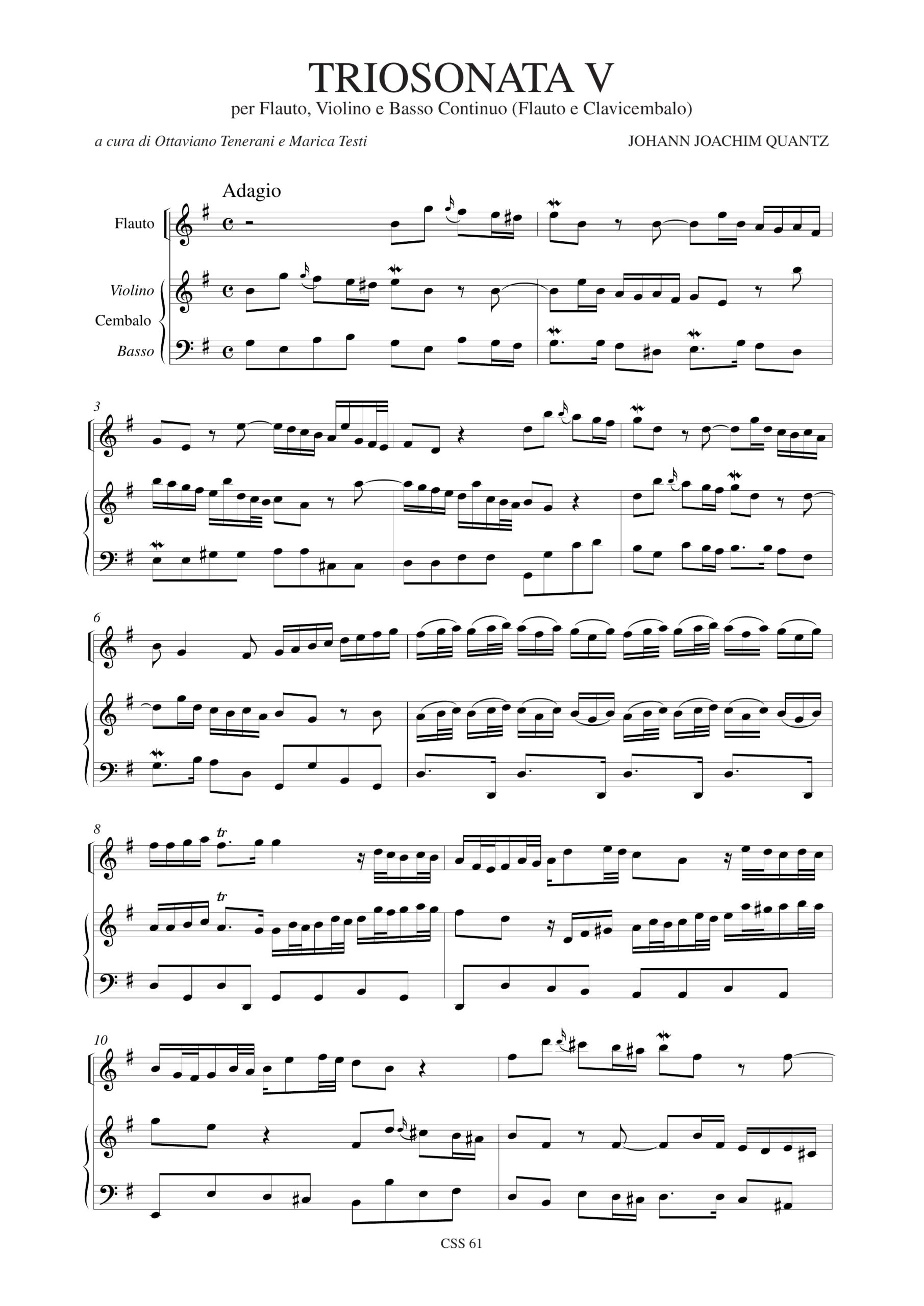 Quantz, Johann Joachim: 7 Triosonate per Flauto, Violino e Basso Continuo (Flauto e Clavicembalo) - Vol. 5: Triosonata V in Mi minore - Image 2