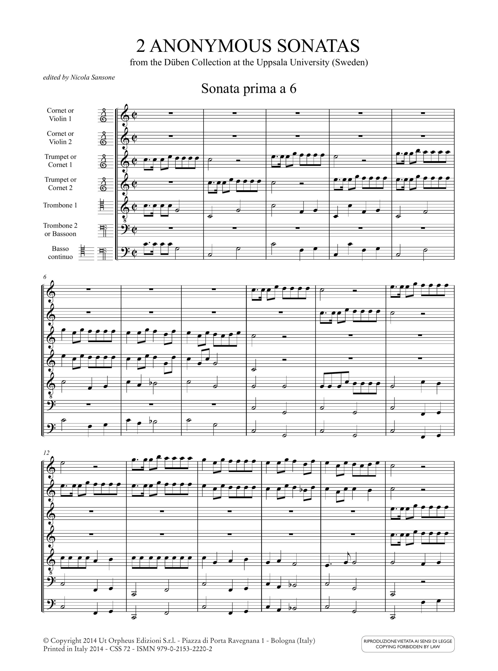 2 Sonate anonime dalla Collezione Düben della Biblioteca di Uppsala (Svezia) (seconda metà sec. XVII) - Image 2