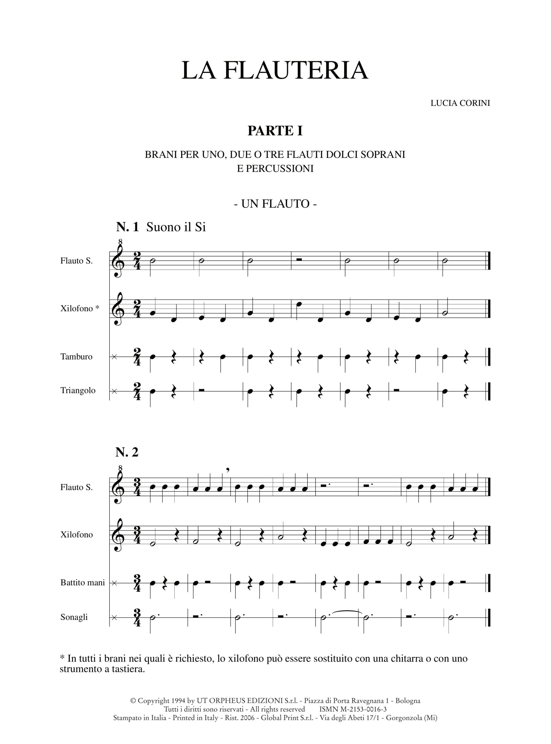 Corini, Lucia: La Flauteria. Musica d’assieme per Flauti Dolci Soprani con la partecipazione di Strumenti a Percussione, Chitarra, Violino, Pianoforte, Flauto Dolce Tenore e Violoncello - Image 2