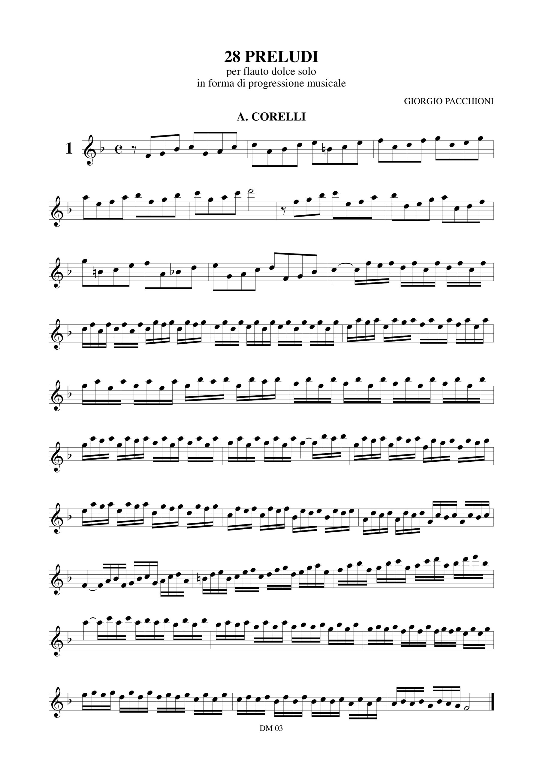 Pacchioni, Giorgio: 28 Preludi per Flauto Dolce solo in forma di progressione musicale tratti dalle opere di A. Corelli, J.S. Bach, G.Ph. Telemann - Image 2