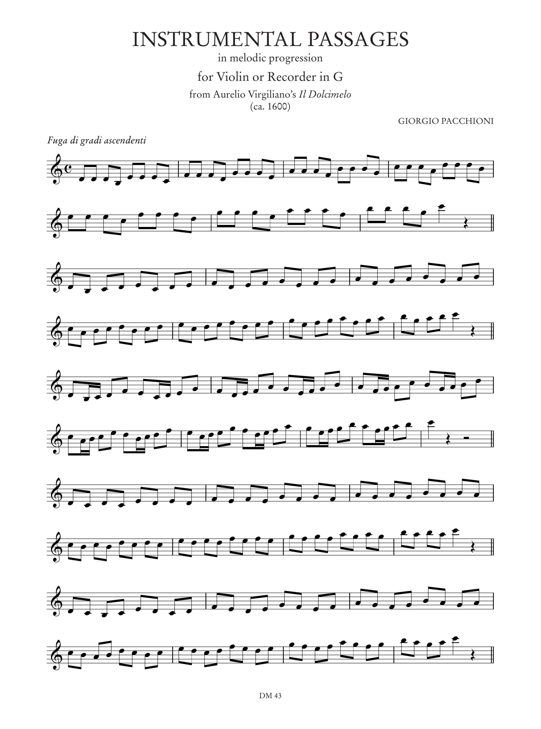 Pacchioni, Giorgio: Passi strumentali in forma di progressione melodica da “Il Dolcimelo” di Aurelio Virgiliano (ca.1600) per Violino o Flauto Dolce in Sol - Image 2