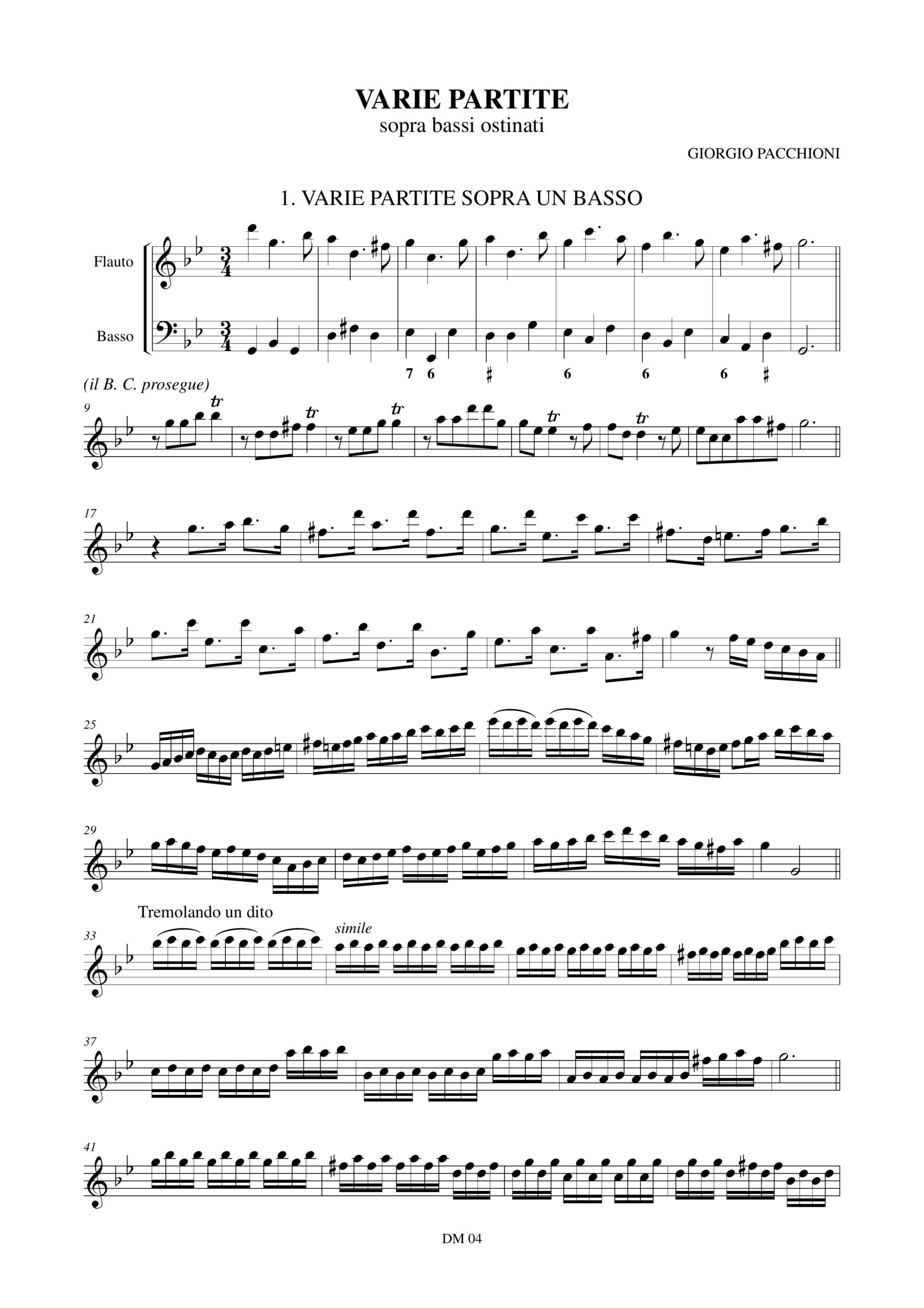 Pacchioni, Giorgio: Varie Partite sopra Bassi ostinati per 1, 2, 3 Flauti Dolci e Basso Continuo con una raccolta di Bassi ostinati dei secoli XVII e XVIII - Image 2