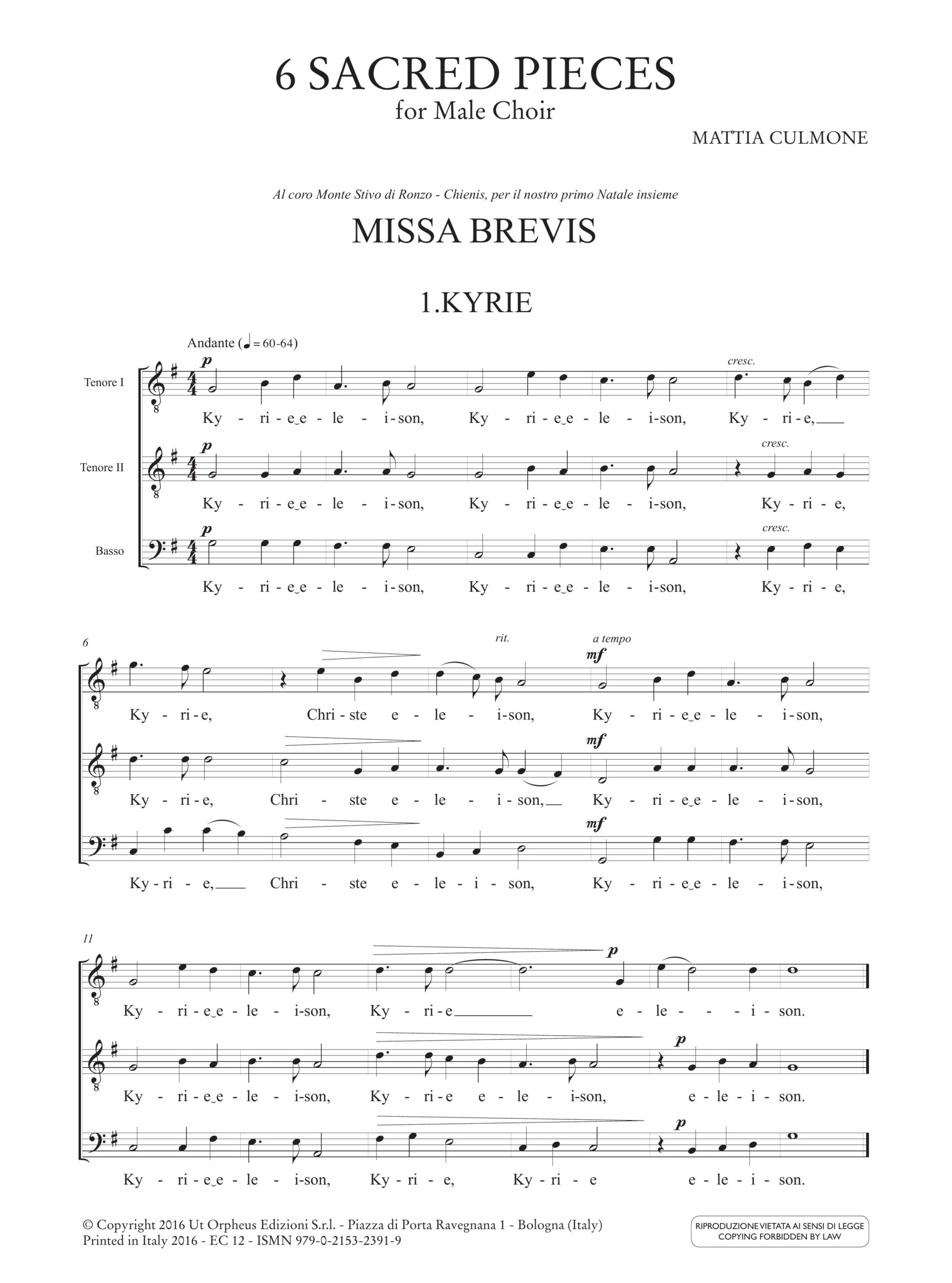 Culmone, Mattia: 6 Pezzi Sacri per Coro Maschile - Image 2