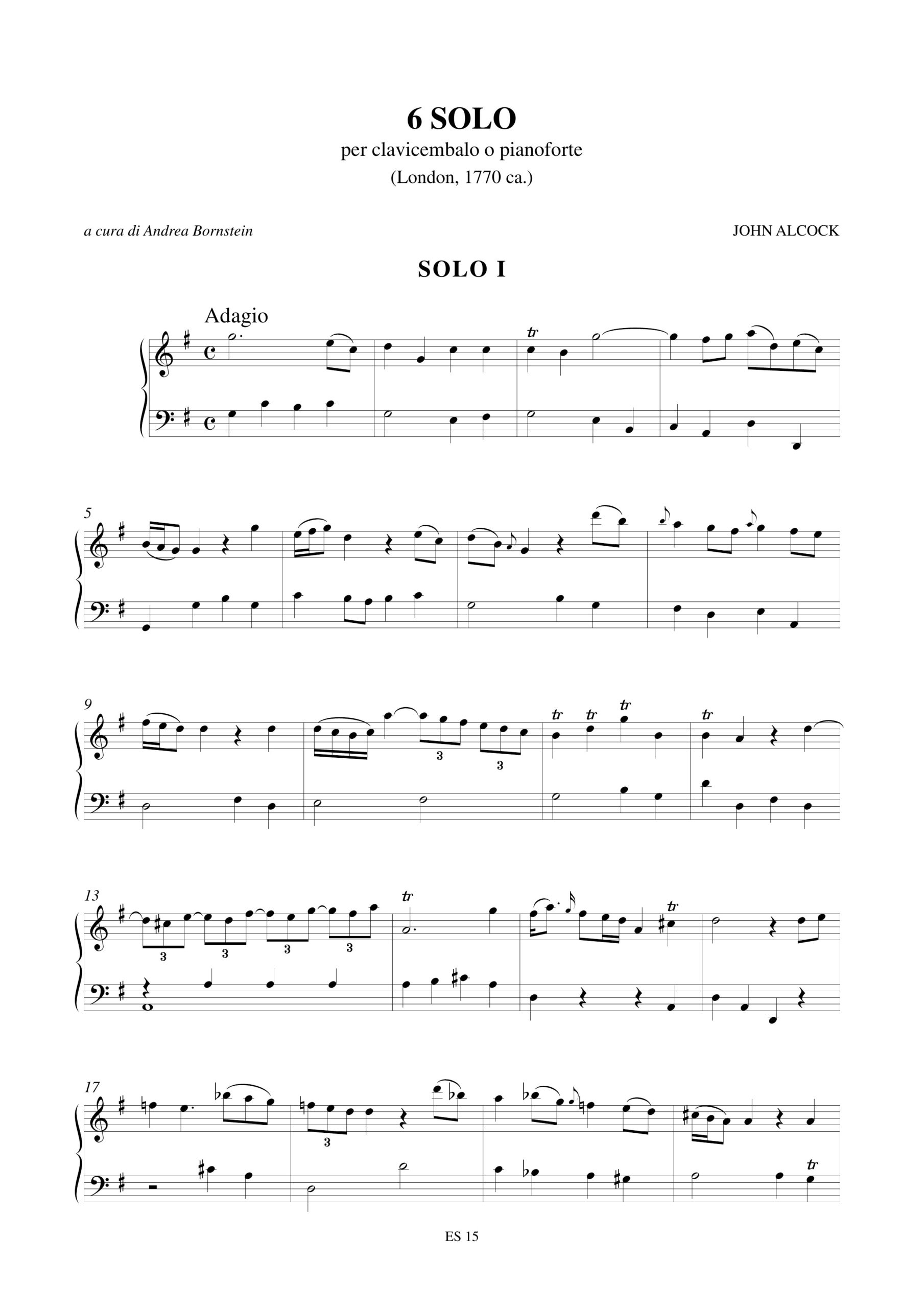 Alcock, John: 6 Solo (London ca.1770) per Clavicembalo o Pianoforte - Image 2