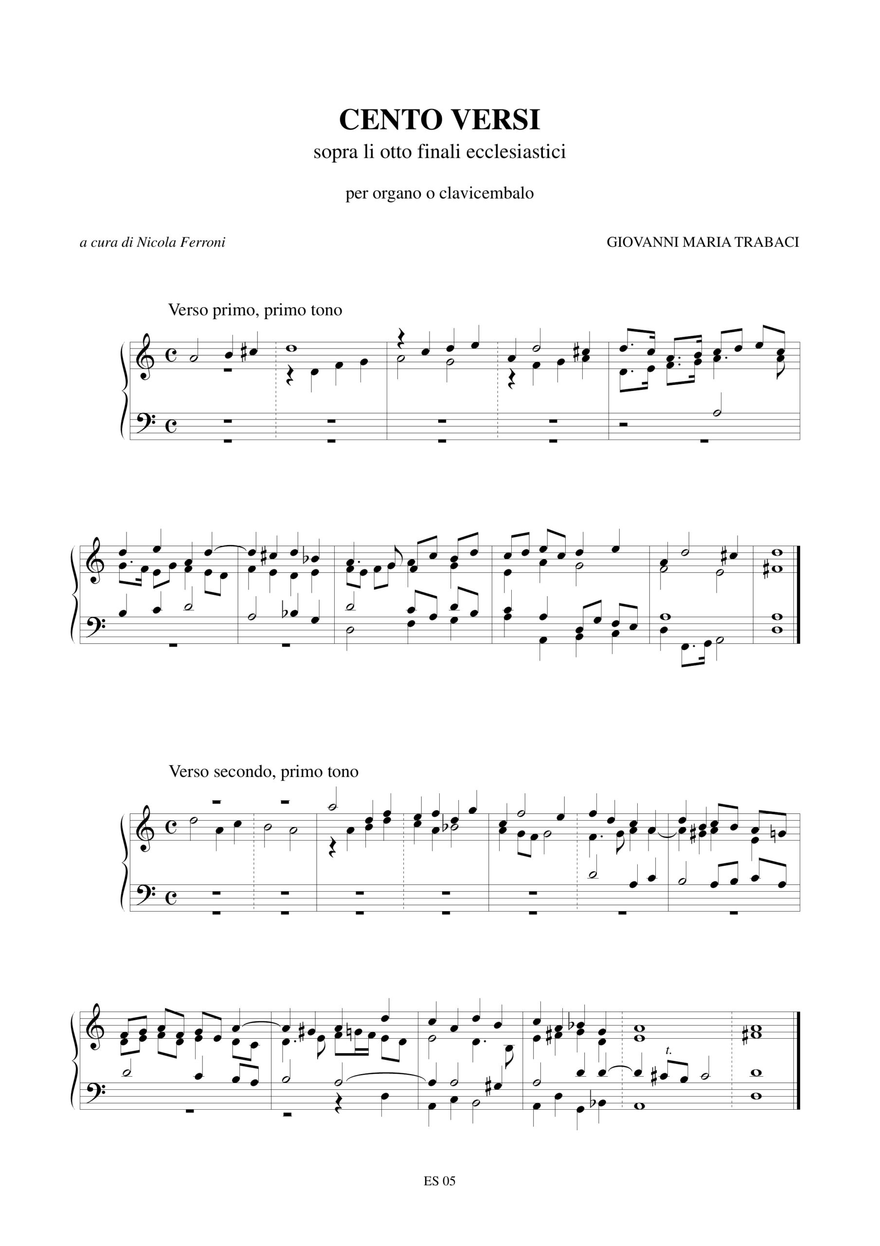 Trabaci, Giovanni Maria: Cento Versi sopra li otto finali ecclesiastici (Napoli 1603/15) per Organo o Clavicembalo - Image 2