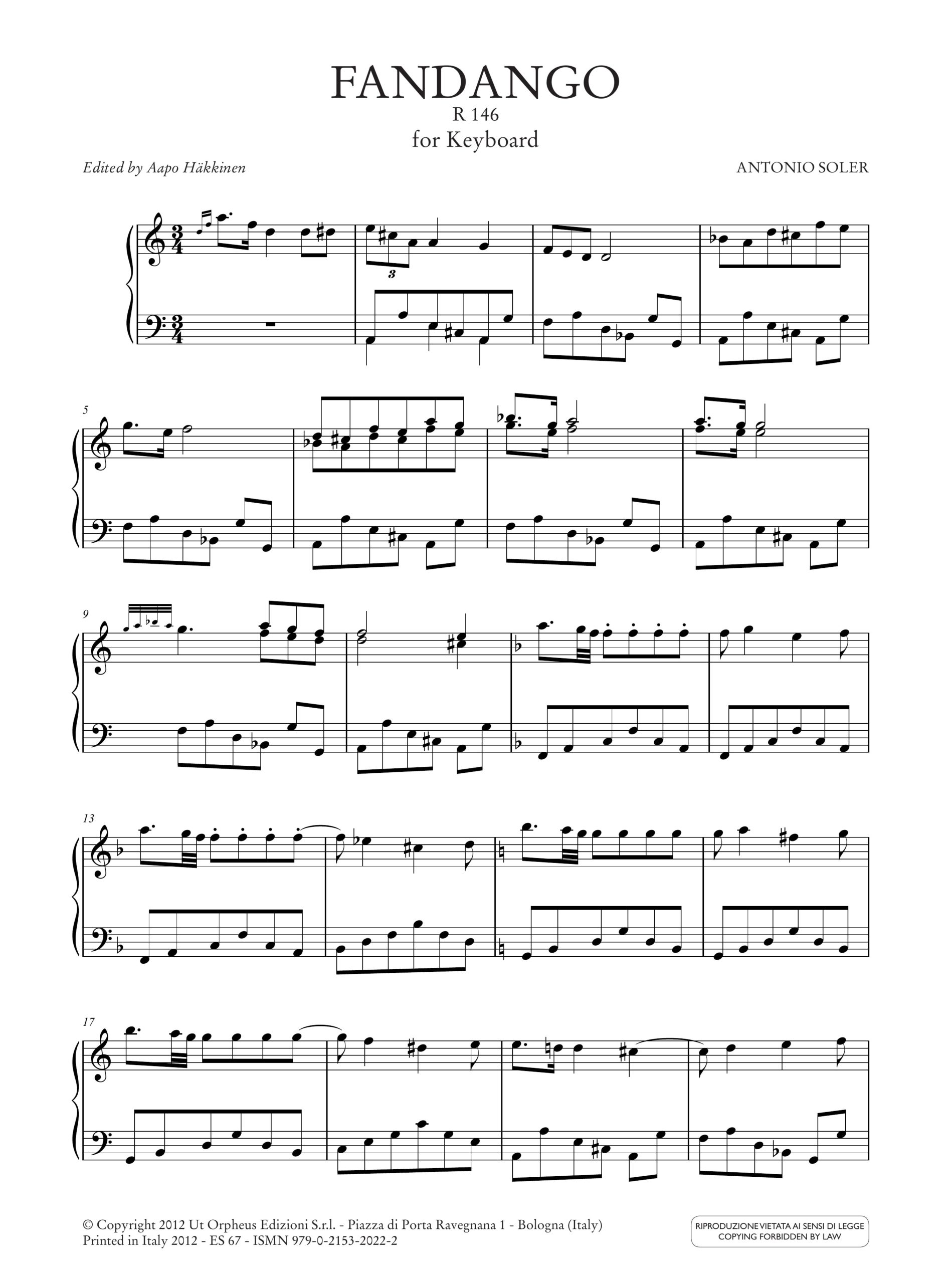 Soler, Antonio: Fandango R 146 per strumento a tastiera - Image 2