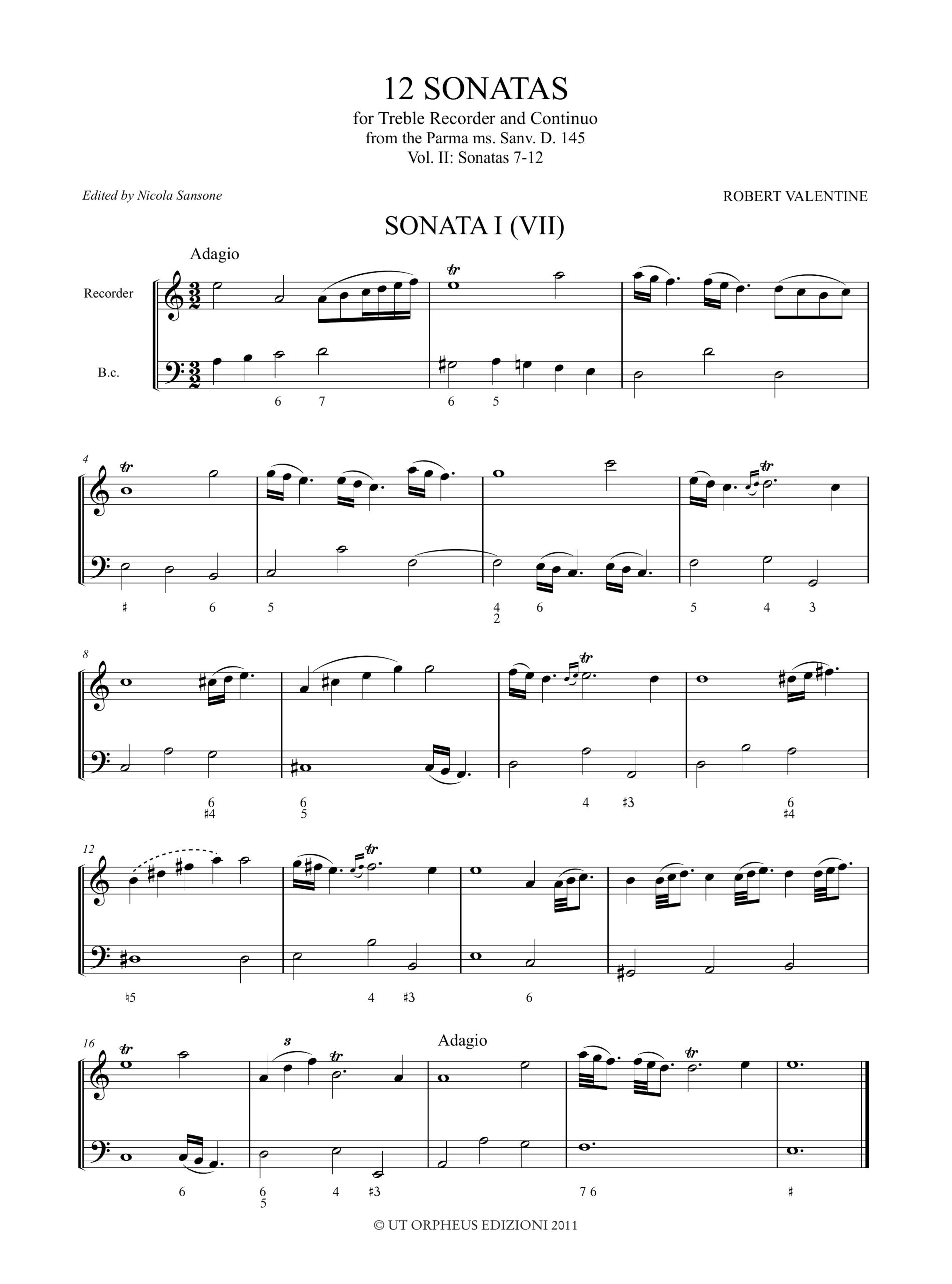 Valentine, Robert: 12 Sonate dal ms. di Parma Sanv. D. 145 per Flauto Dolce Contralto e Basso Continuo - Vol. II: Sonate Nn. 7-12 - Image 2