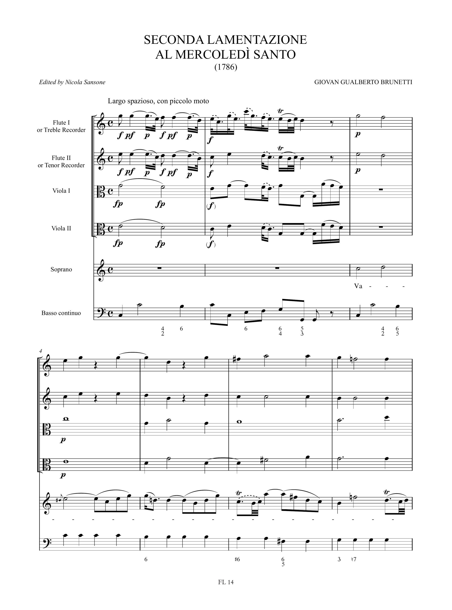 Brunetti, Giovan Gualberto: Seconda Lamentazione al Mercoledì Santo (1786) per Soprano, 2 Flauti (Flauto Dolce Contralto e Tenore), 2 Viole e Basso Continuo - Image 2