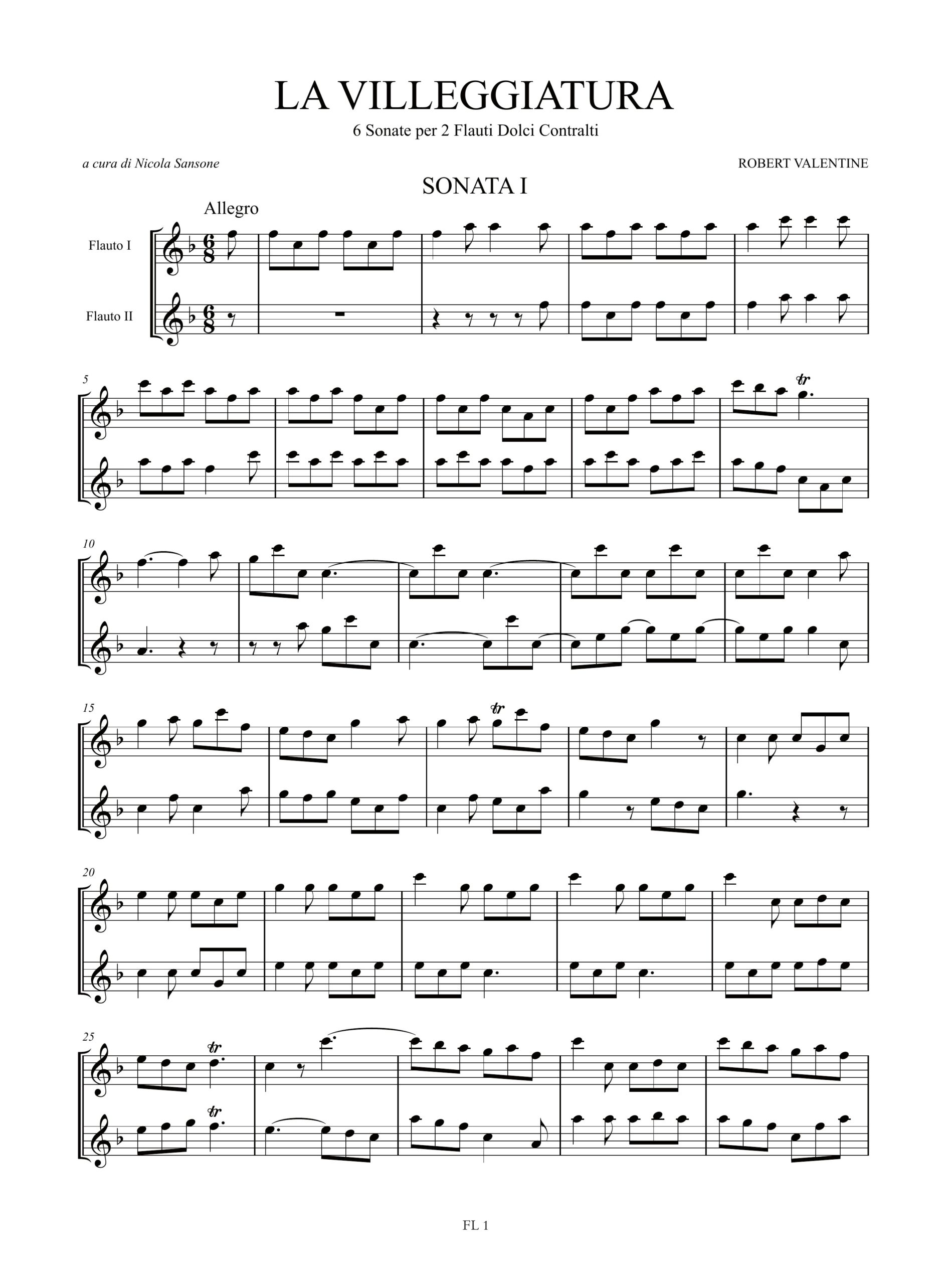 Valentine, Robert: La Villeggiatura. 6 Sonate per 2 Flauti Dolci Contralti - Image 2