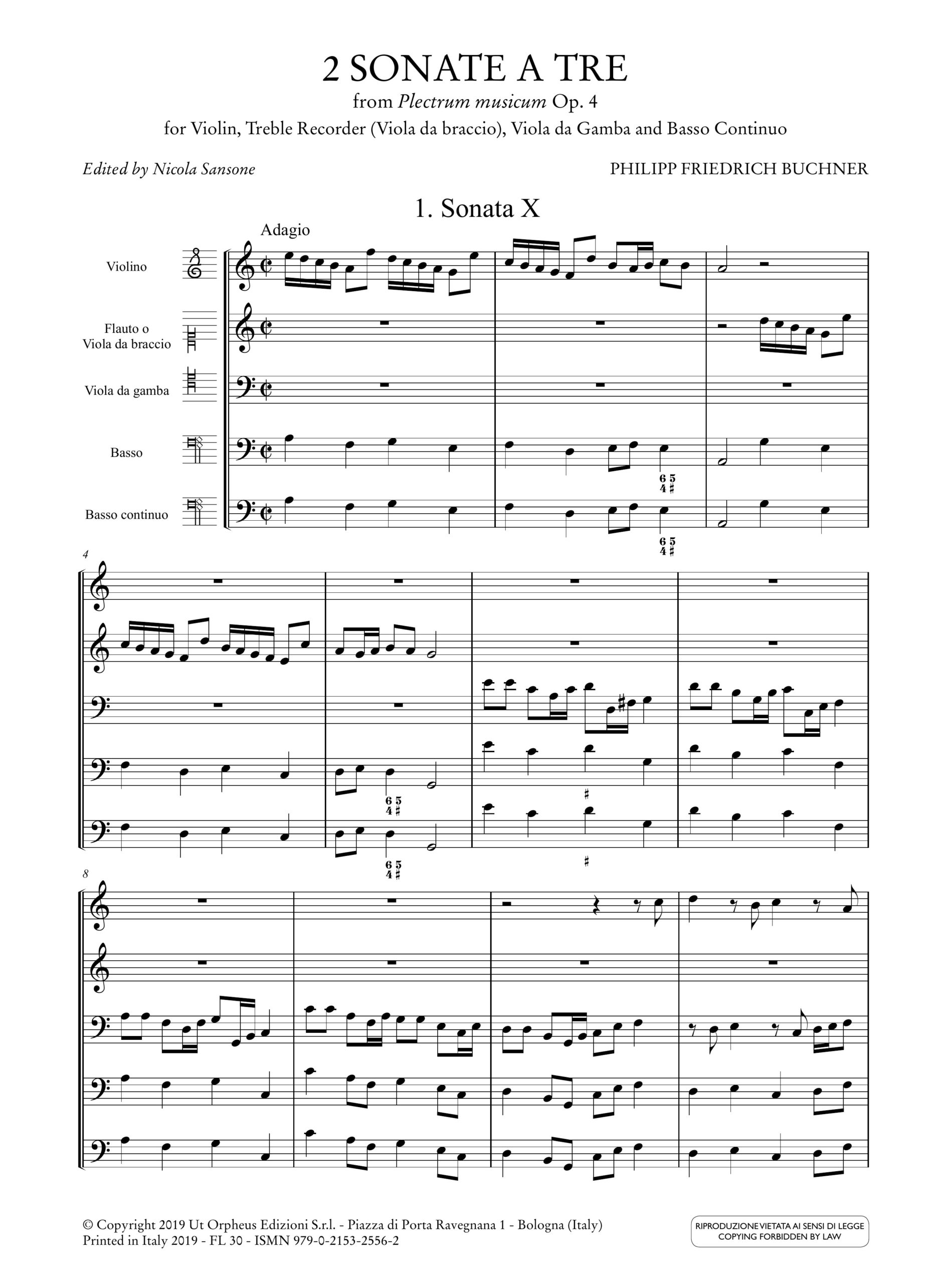 Buchner, Philipp Friedrich: 2 Sonate a Tre da “Plectrum musicum” op. 4 (Frankfurt 1662) per Violino, Flauto Dolce Contralto (Viola da Braccio), Viola da Gamba e Basso Continuo - Image 2