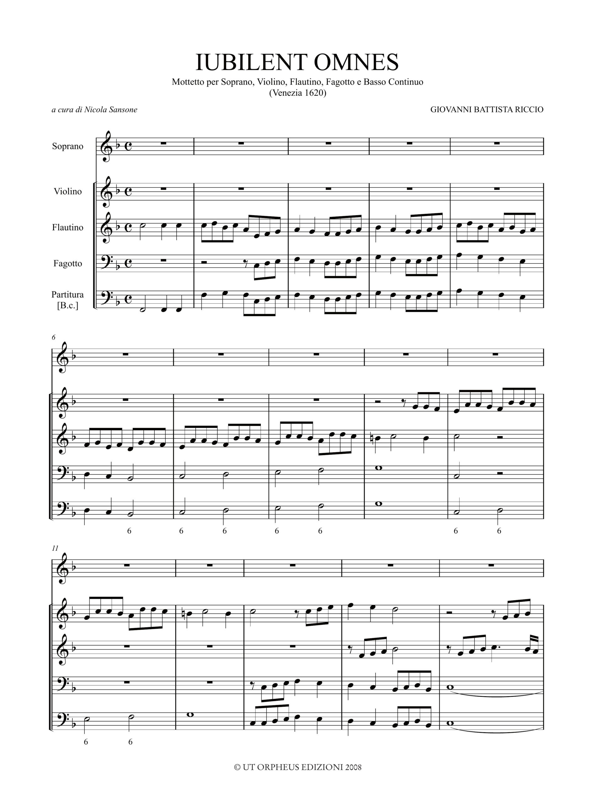 Riccio, Giovanni Battista: Iubilent Omnes. Mottetto per Soprano, Violino, Flautino, Fagotto e Basso Continuo - Image 2