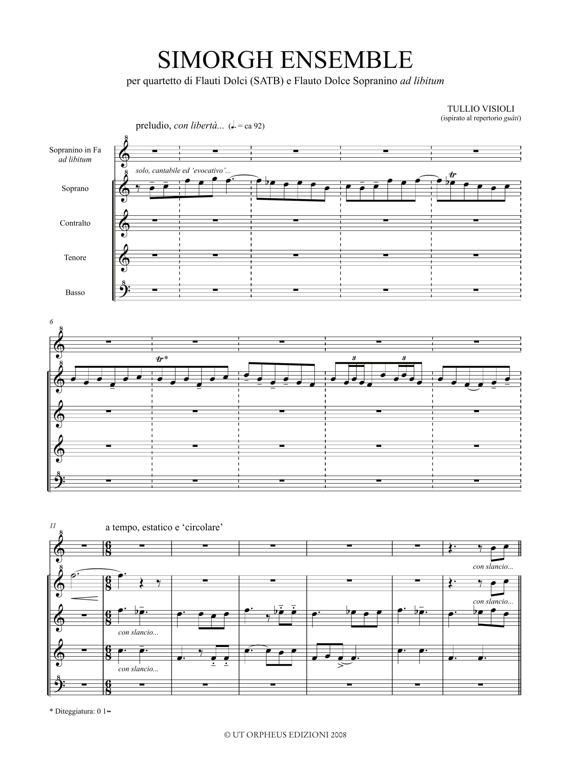 Visioli, Tullio: Simorgh Ensemble per Quartetto di Flauti Dolci (SATB) e Flauto Dolce Sopranino ad libitum - Image 2