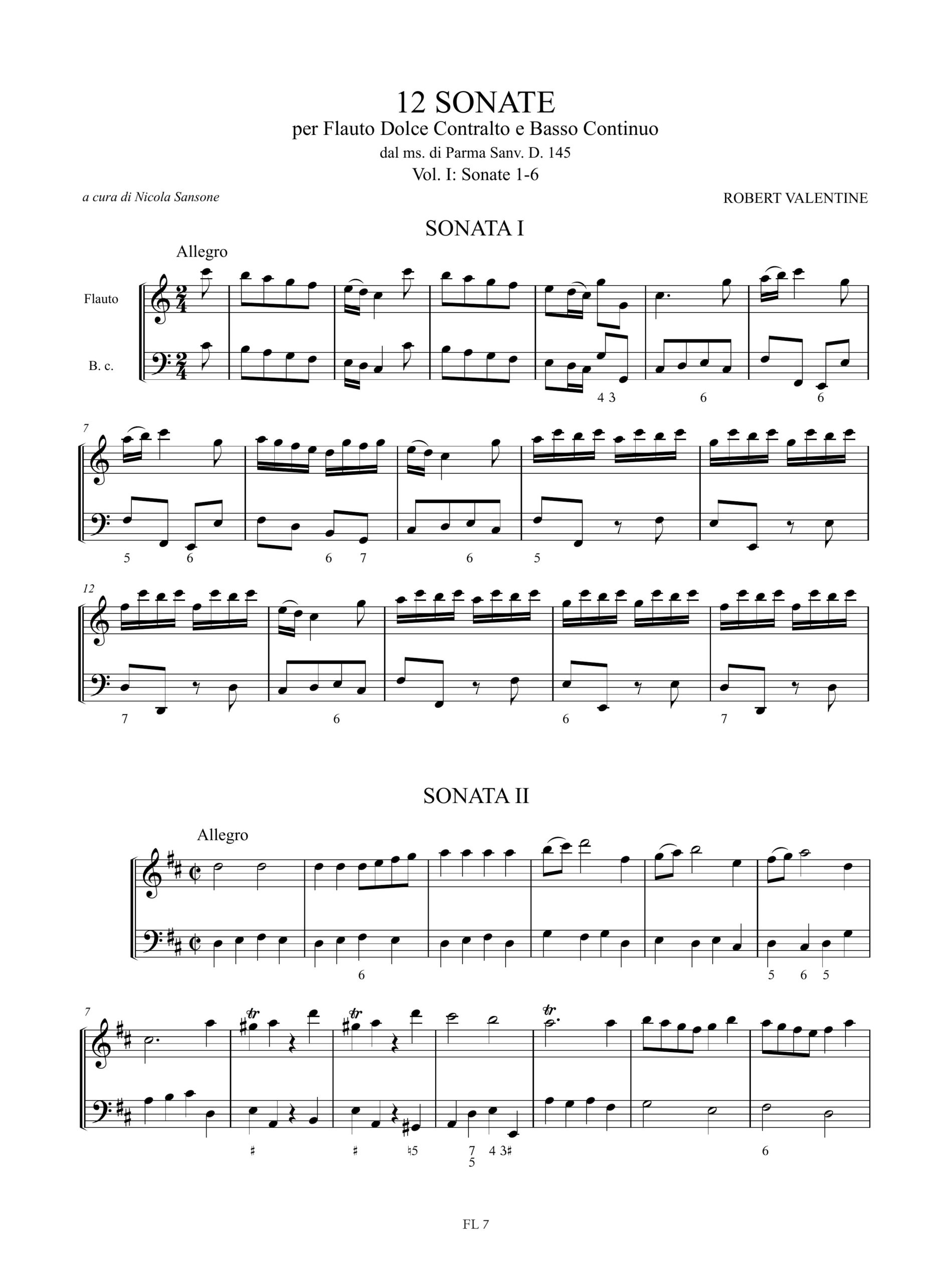 Valentine, Robert: 12 Sonate dal ms. di Parma Sanv. D. 145 per Flauto Dolce Contralto e Basso Continuo - Vol. I: Sonate Nn. 1-6 - Image 2