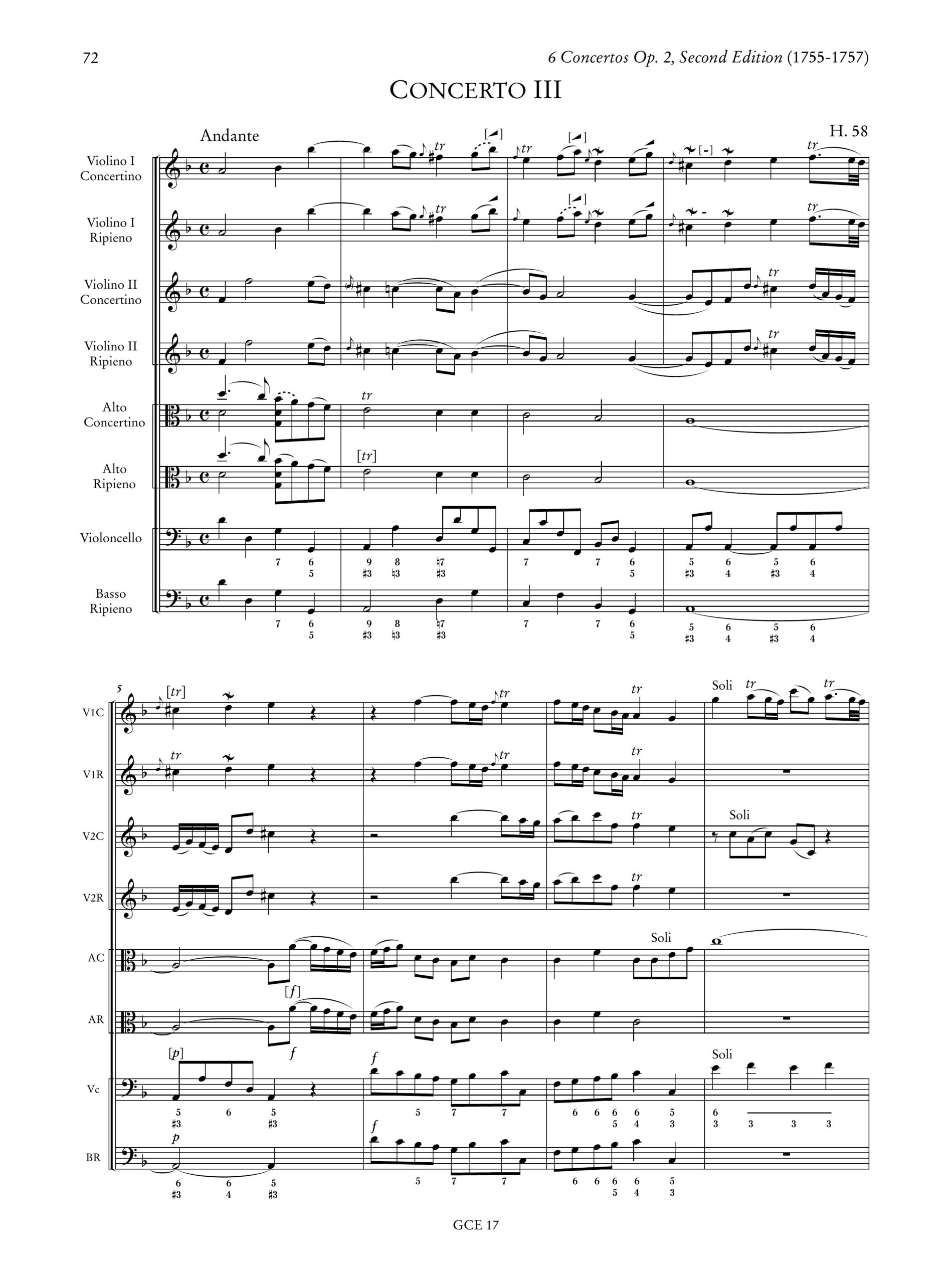 Geminiani, Francesco: 6 Concertos Op. 2 (Second edition, 1755-1757) (H. 56-60) - Image 4