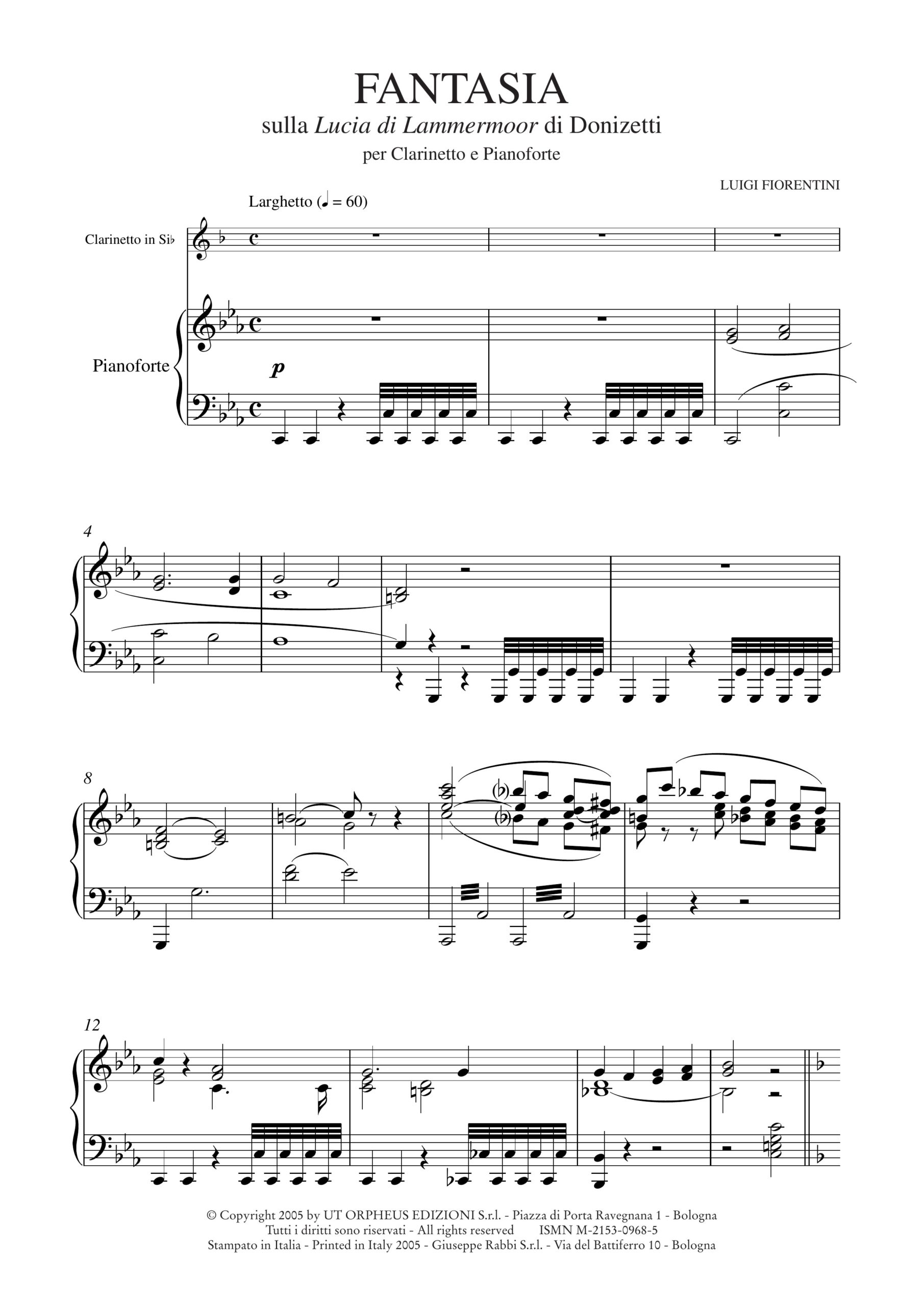 Fiorentini, Luigi: Fantasia sulla “Lucia di Lammermoor” di Donizetti per Clarinetto e Pianoforte - Image 2