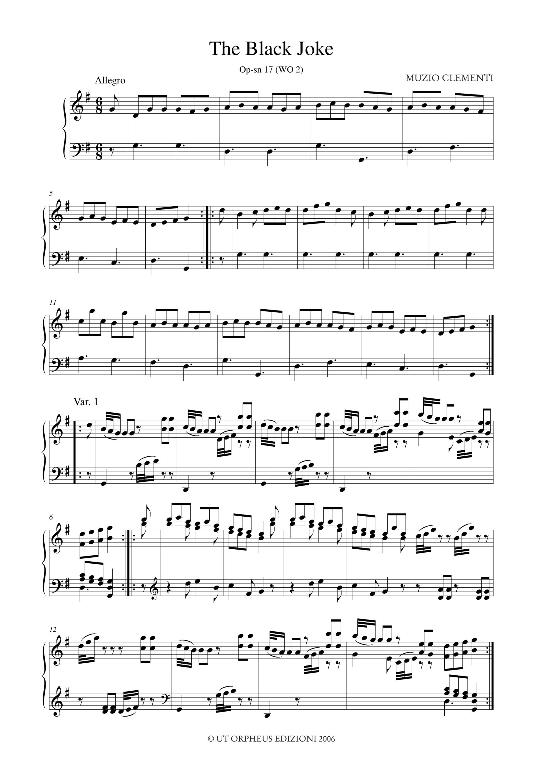 Clementi, Muzio: The Black Joke Op-sn 17 (WO 2) per Pianoforte o Clavicembalo - Image 2