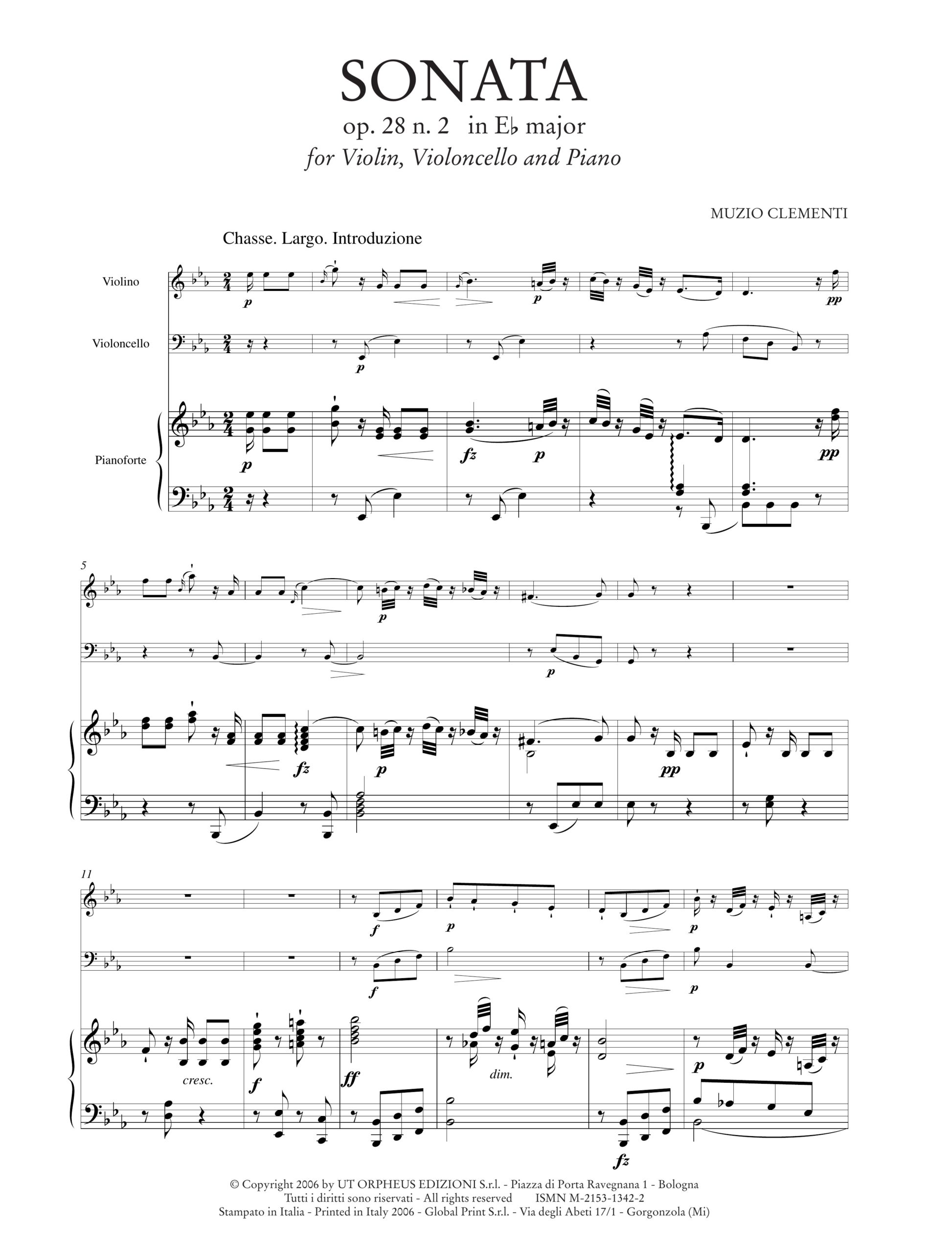 Clementi, Muzio: Sonata Op. 28 N. 2 in Mi bemolle maggiore per Violino, Violoncello e Pianoforte - Image 2