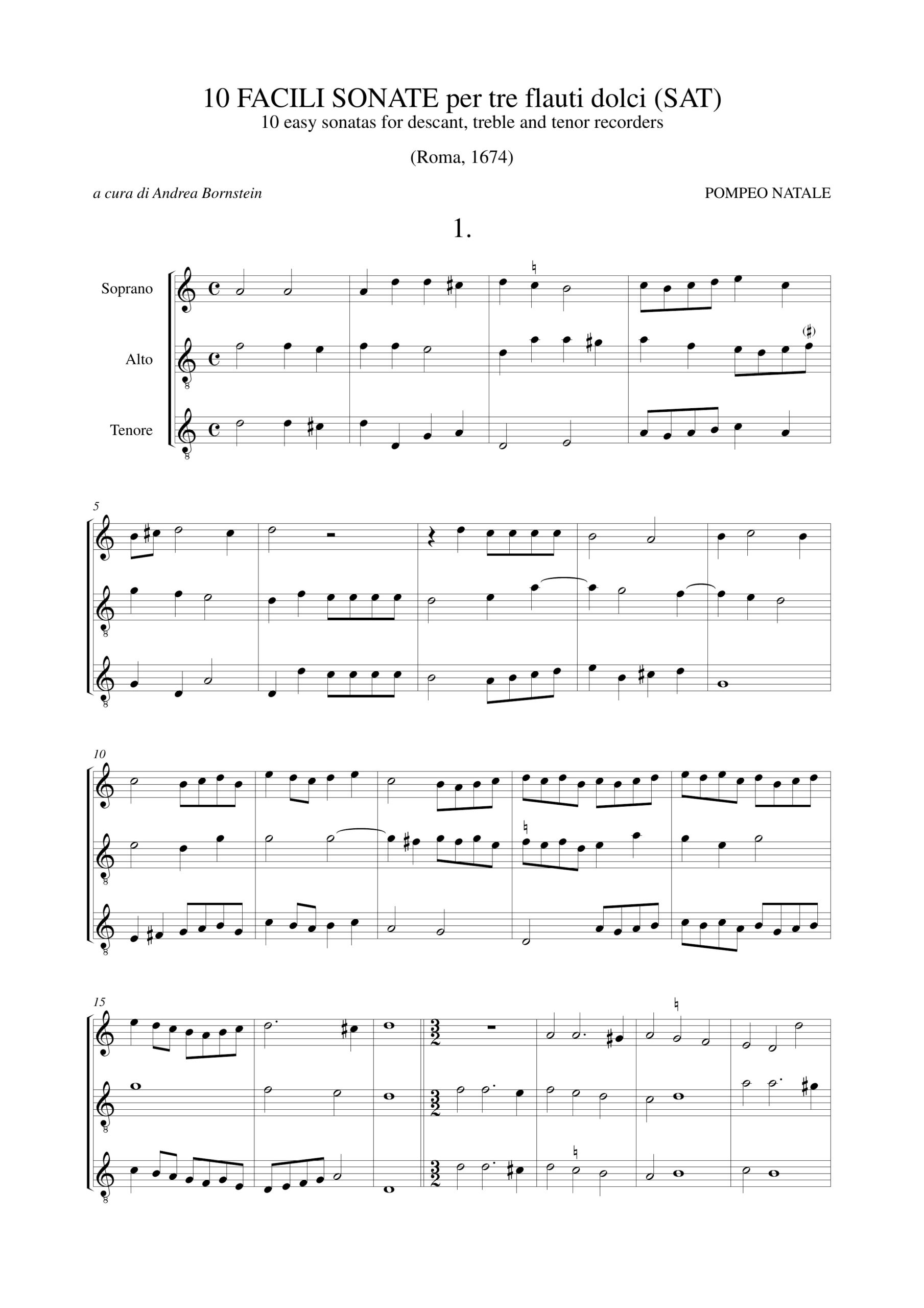 Natale, Pompeo: 10 Facili Sonate (Roma 1674) per 3 Flauti Dolci (SAT) - Image 2