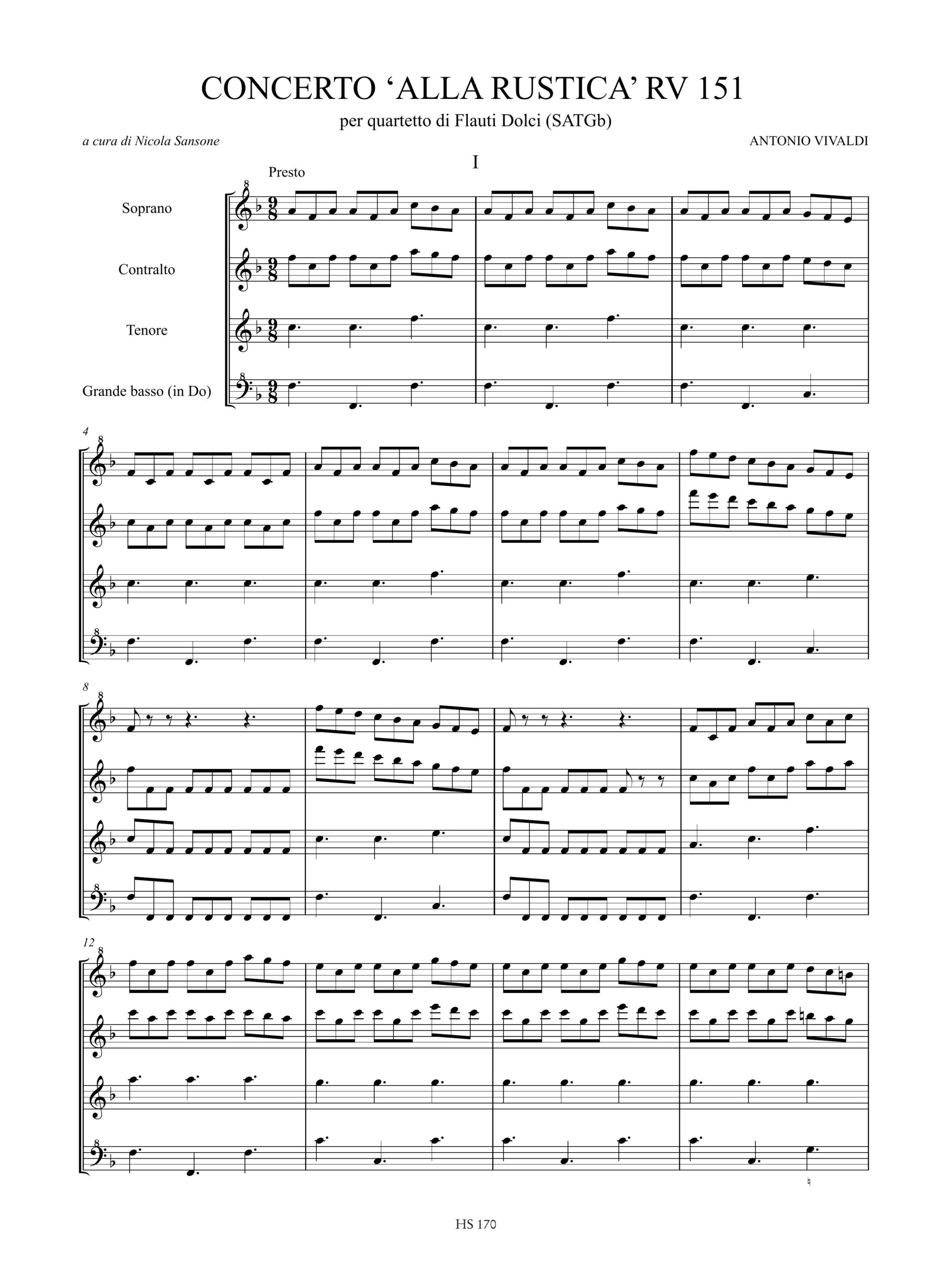 Vivaldi, Antonio: Concerto ‘Alla Rustica’ RV 151 per Quartetto di Flauti Dolci (SATGb) - Image 2