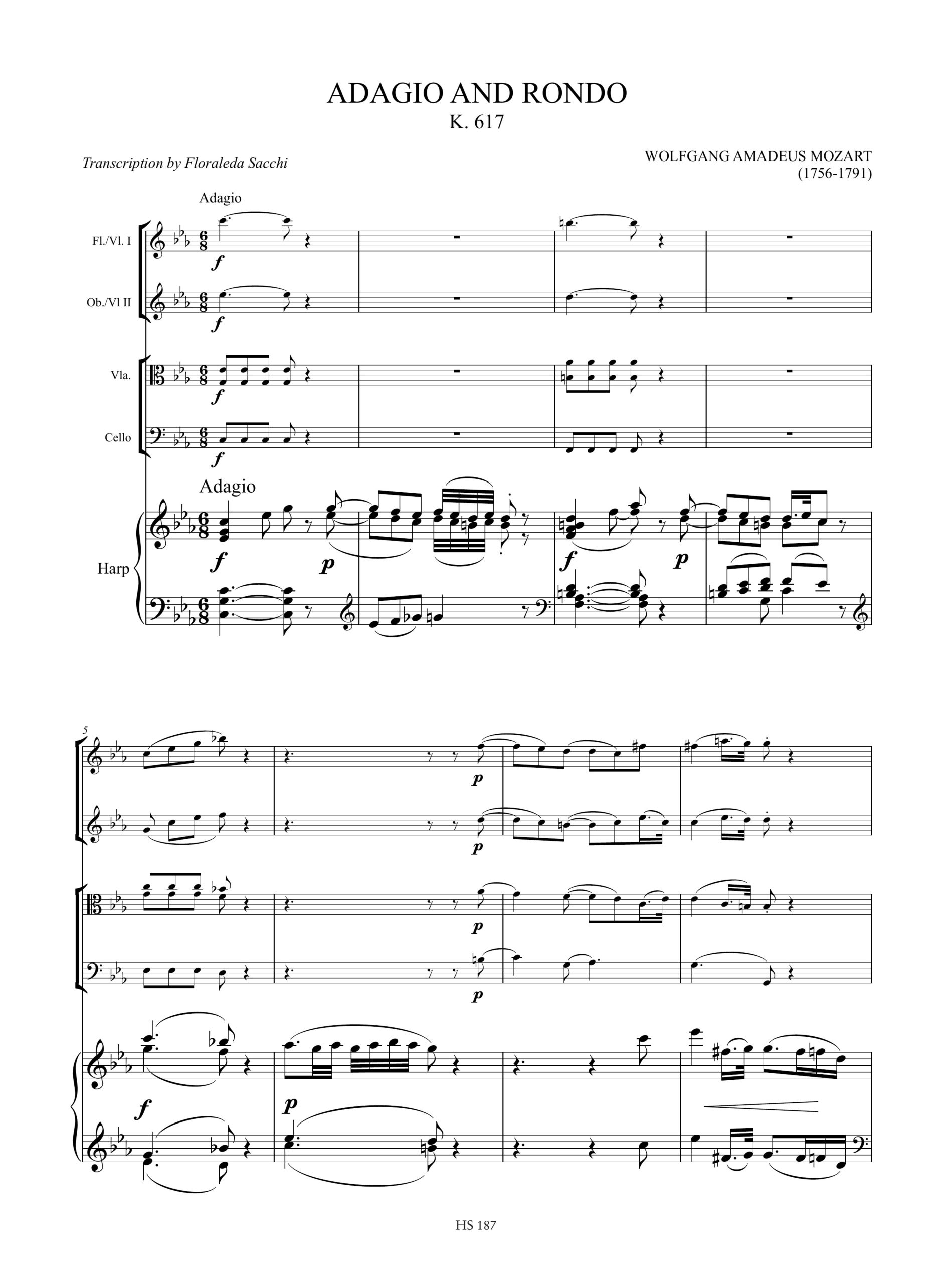Mozart, Wolfgang Amadeus: Adagio e Rondò K. 617 per Arpa e Quartetto d’Archi (o Arpa, Flauto, Oboe, Viola e Violoncello) - Image 2