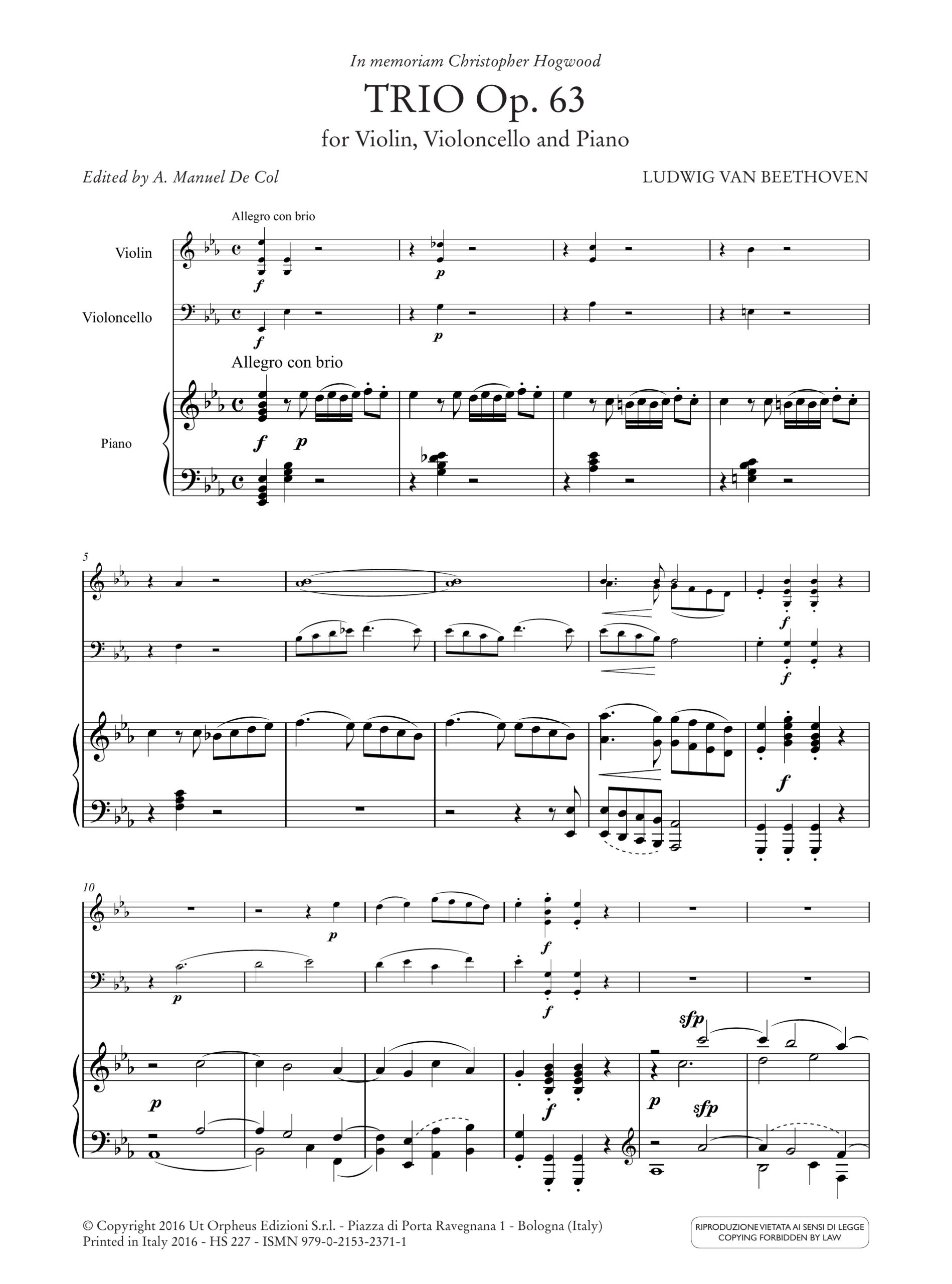 Beethoven, Ludwig van: Trio op. 63 per Violino, Violoncello e Pianoforte - Image 2