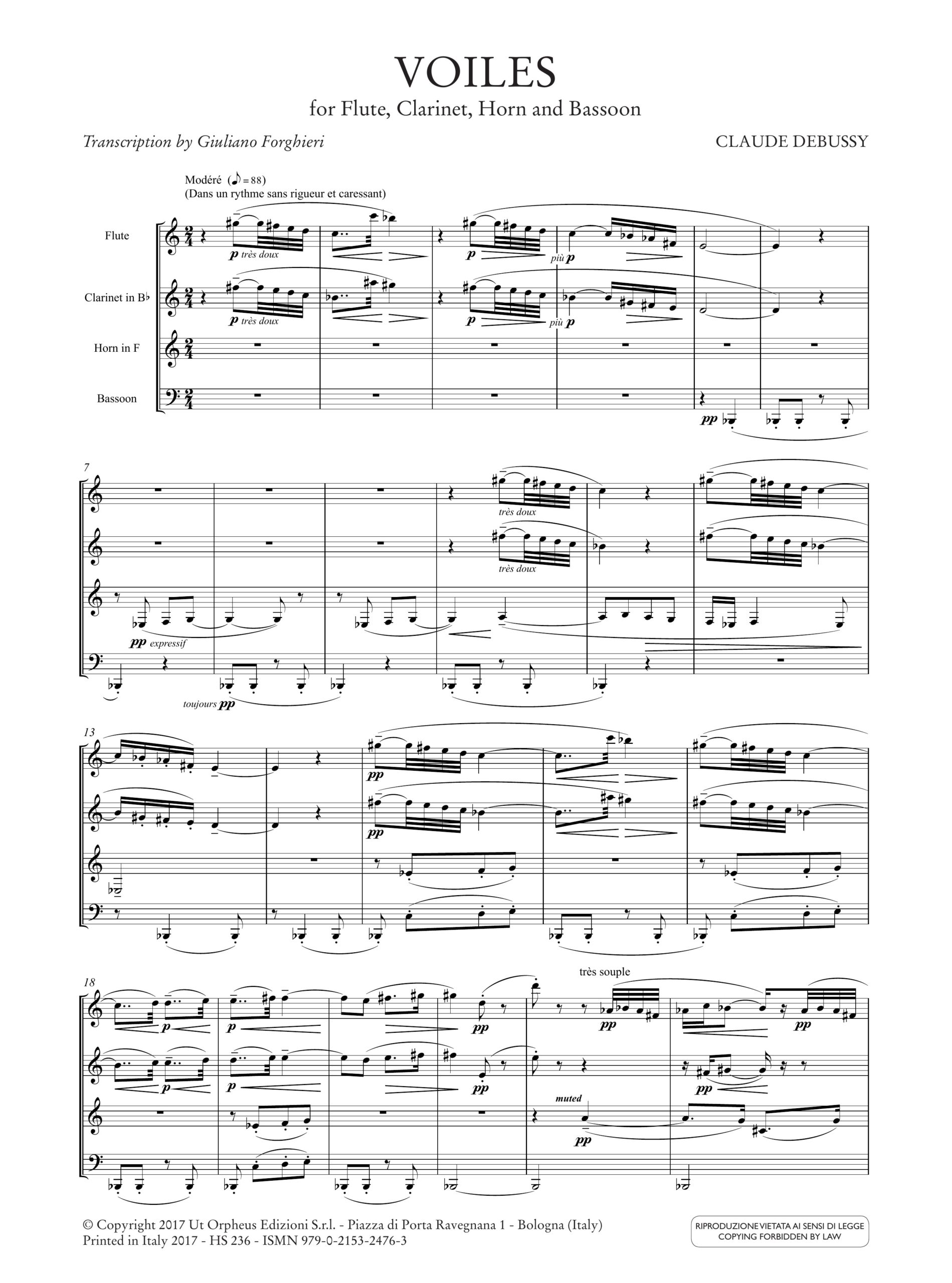 Debussy, Claude: Voiles (da Préludes, Libro 1) per Flauto, Clarinetto, Corno e Fagotto - Image 2