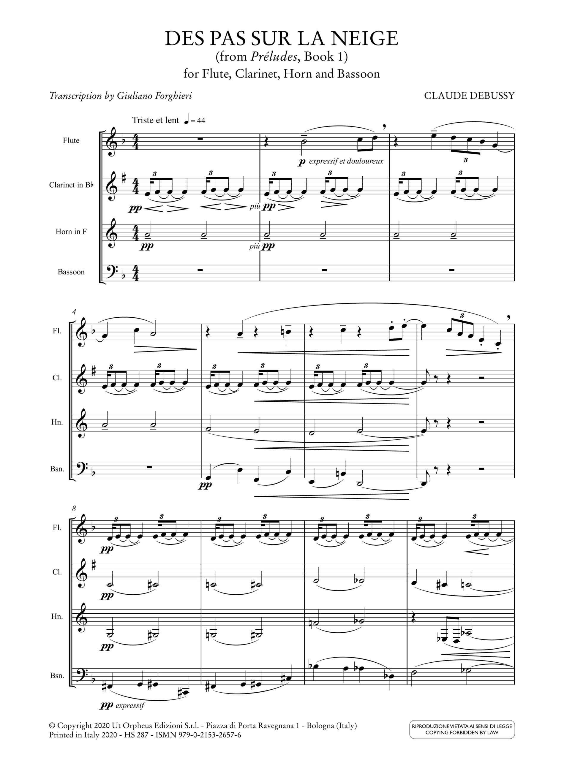 Debussy, Claude: Des pas sur la neige (da ‘Préludes’, Libro 1) per Flauto, Clarinetto, Corno e Fagotto - Image 2
