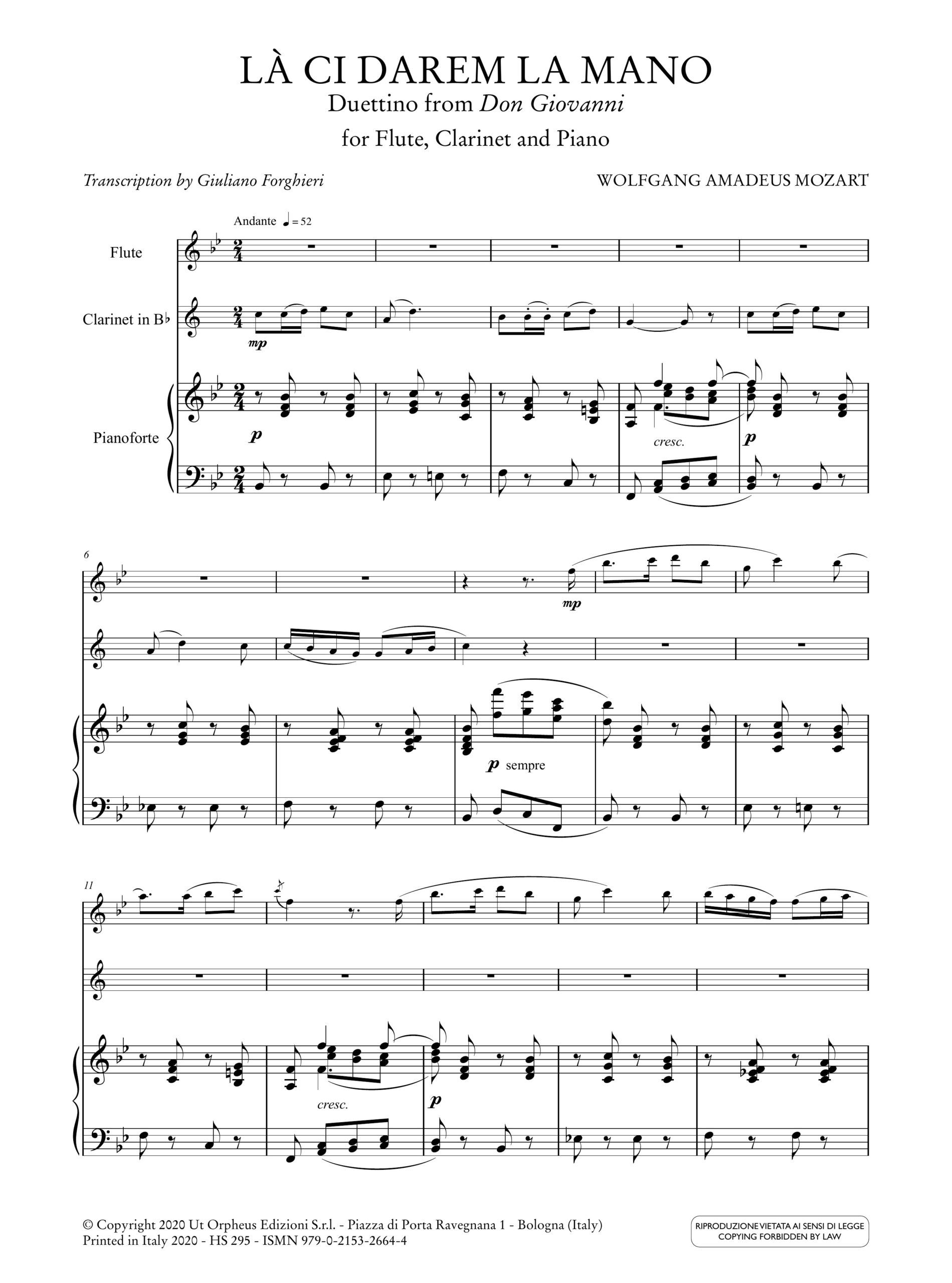 Mozart, Wolfgang Amadeus: Là ci darem la mano. Duettino dal “Don Giovanni” per Flauto, Clarinetto e Pianoforte - Image 2