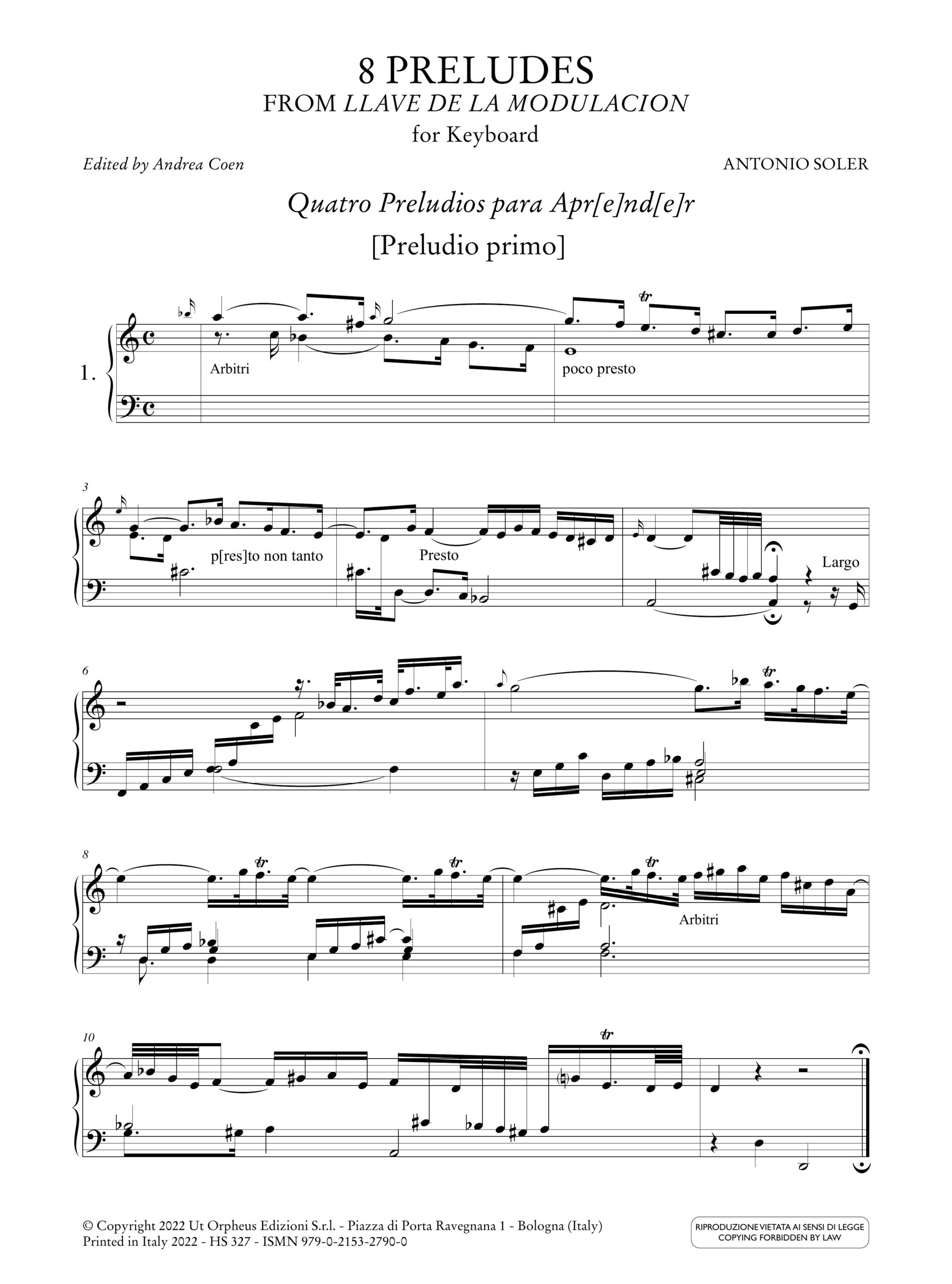 Soler, Antonio: 8 Preludi da “Llave de la Modulacion” (Madrid 1762) per Organo o Clavicembalo - Image 2