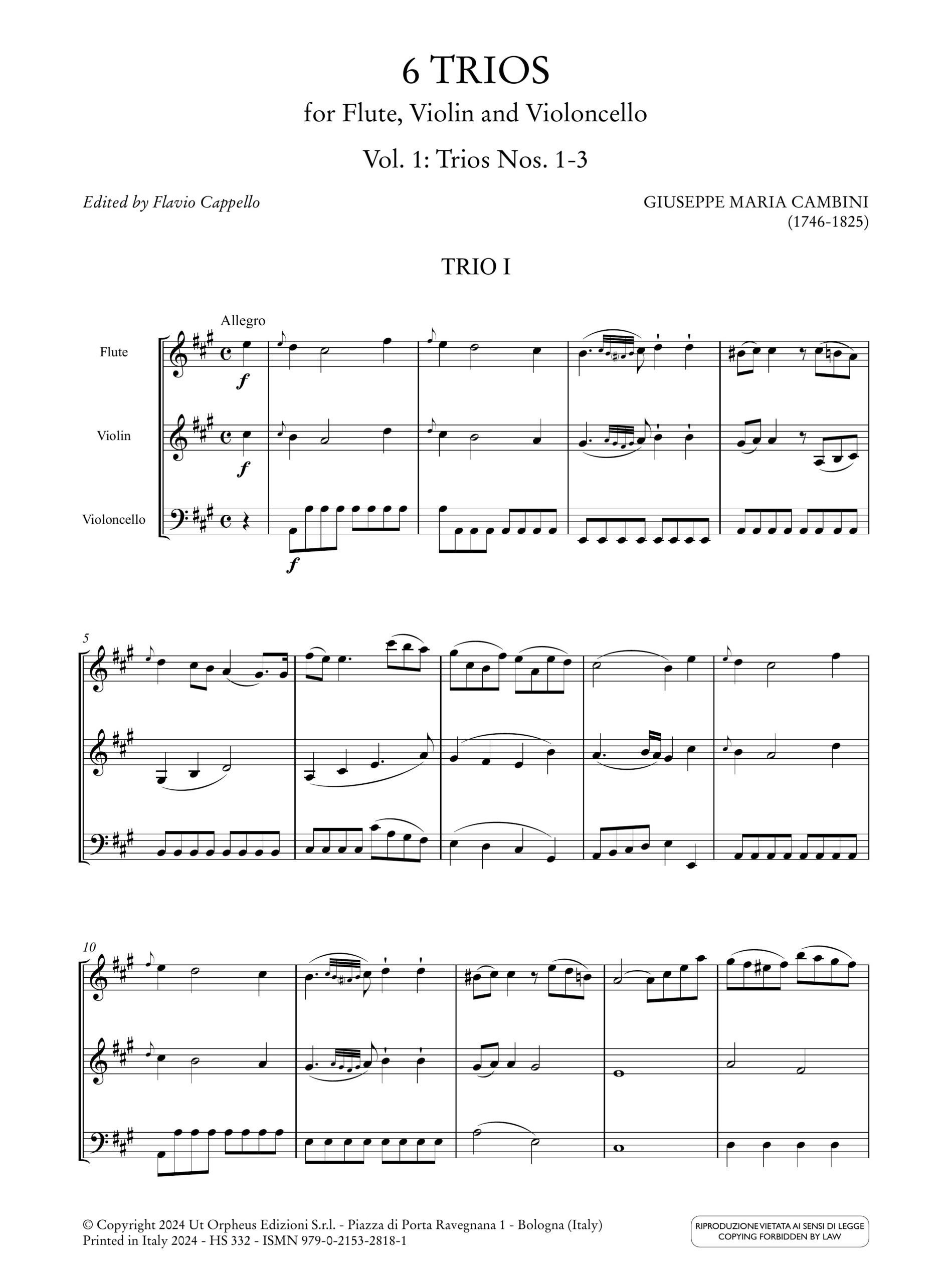 Cambini, Giuseppe Maria: 6 Trii per Flauto, Violino e Violoncello - Vol. 1: Trii 1-3 - Image 2