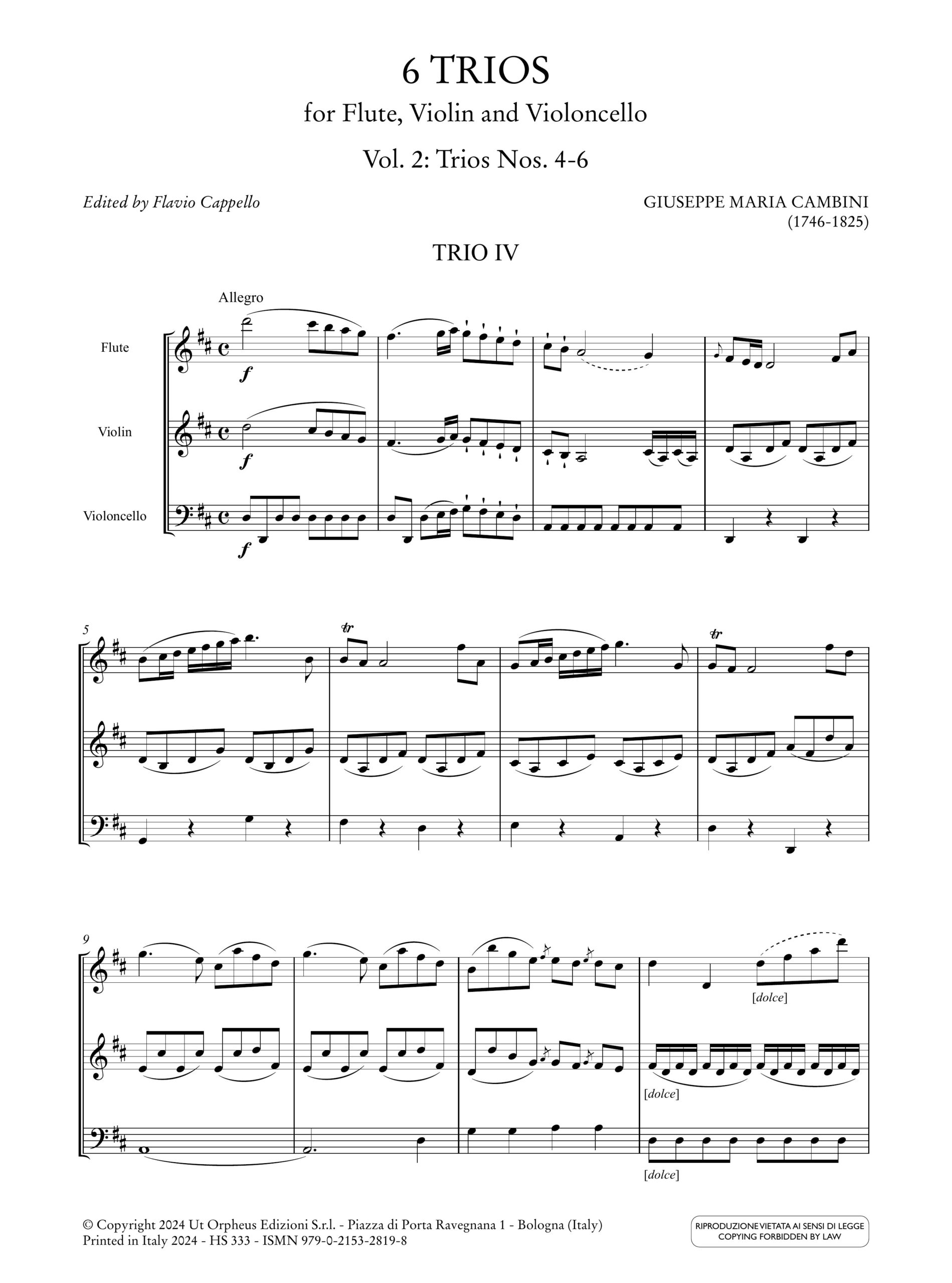 Cambini, Giuseppe Maria: 6 Trii per Flauto, Violino e Violoncello - Vol. 2: Trii 4-6 - Image 2