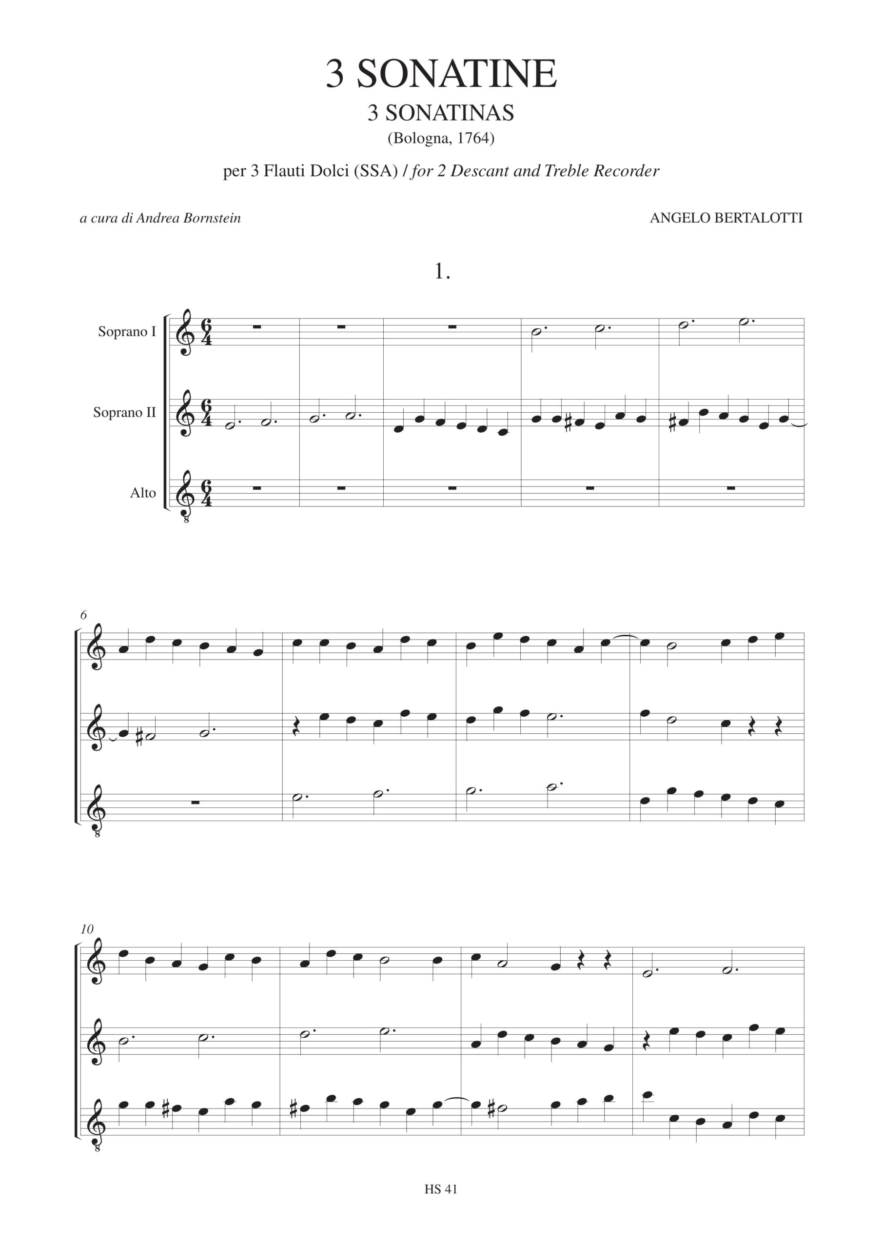 Bertalotti, Angelo: 3 Sonatine (Bologna 1764) per 3 Flauti Dolci (SSA) - Image 2