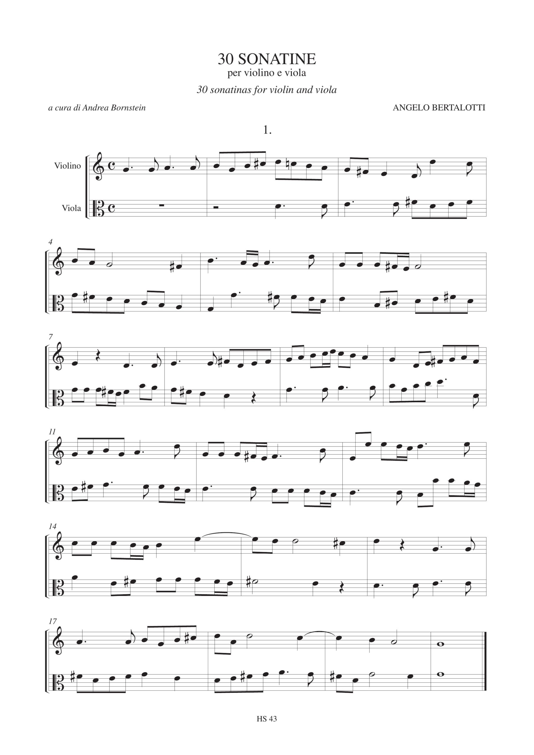 Bertalotti, Angelo: 30 Sonatine (Bologna 1744) per Violino e Viola - Image 2