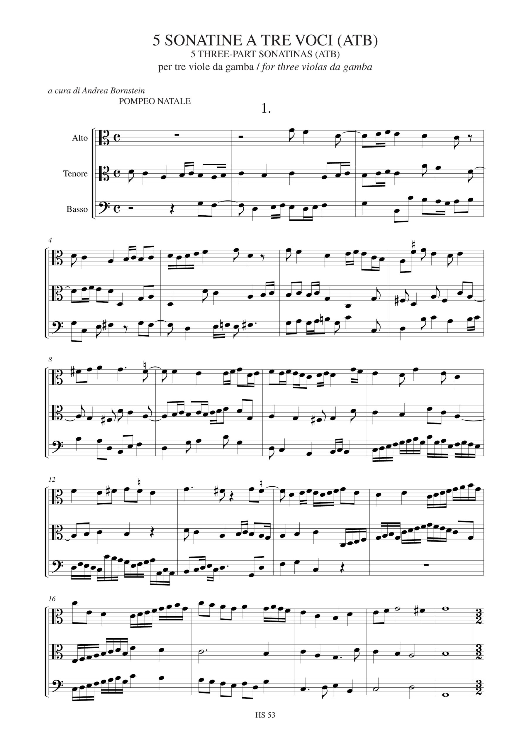 Natale, Pompeo: 5 Sonatine a tre voci (ATB) (Roma 1674/81) per 3 Viole da Gamba - Image 2