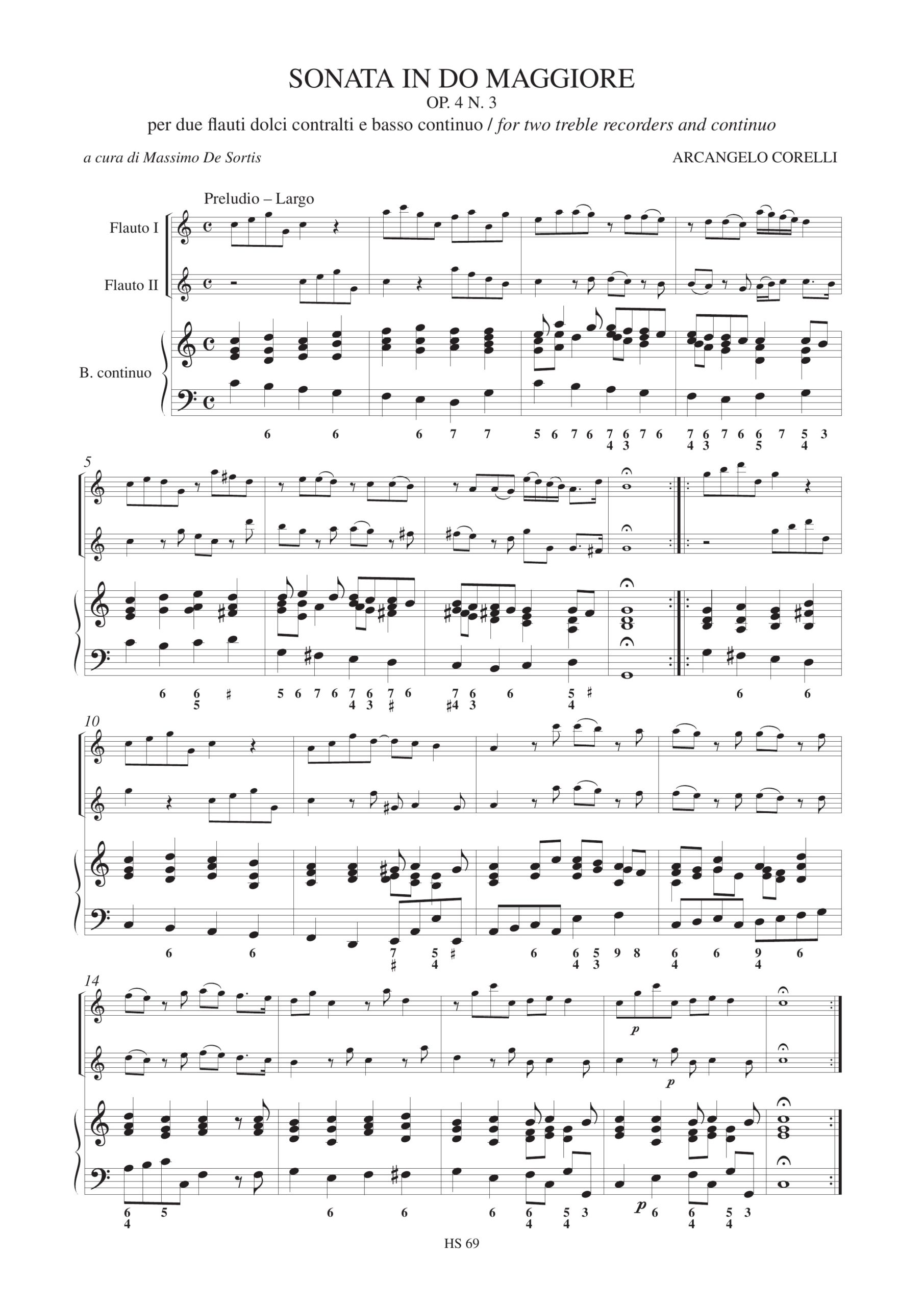 Corelli, Arcangelo: Sonata in Do maggiore Op. 4 N. 3 per 2 Flauti Dolci Contralti e Basso Continuo - Image 2