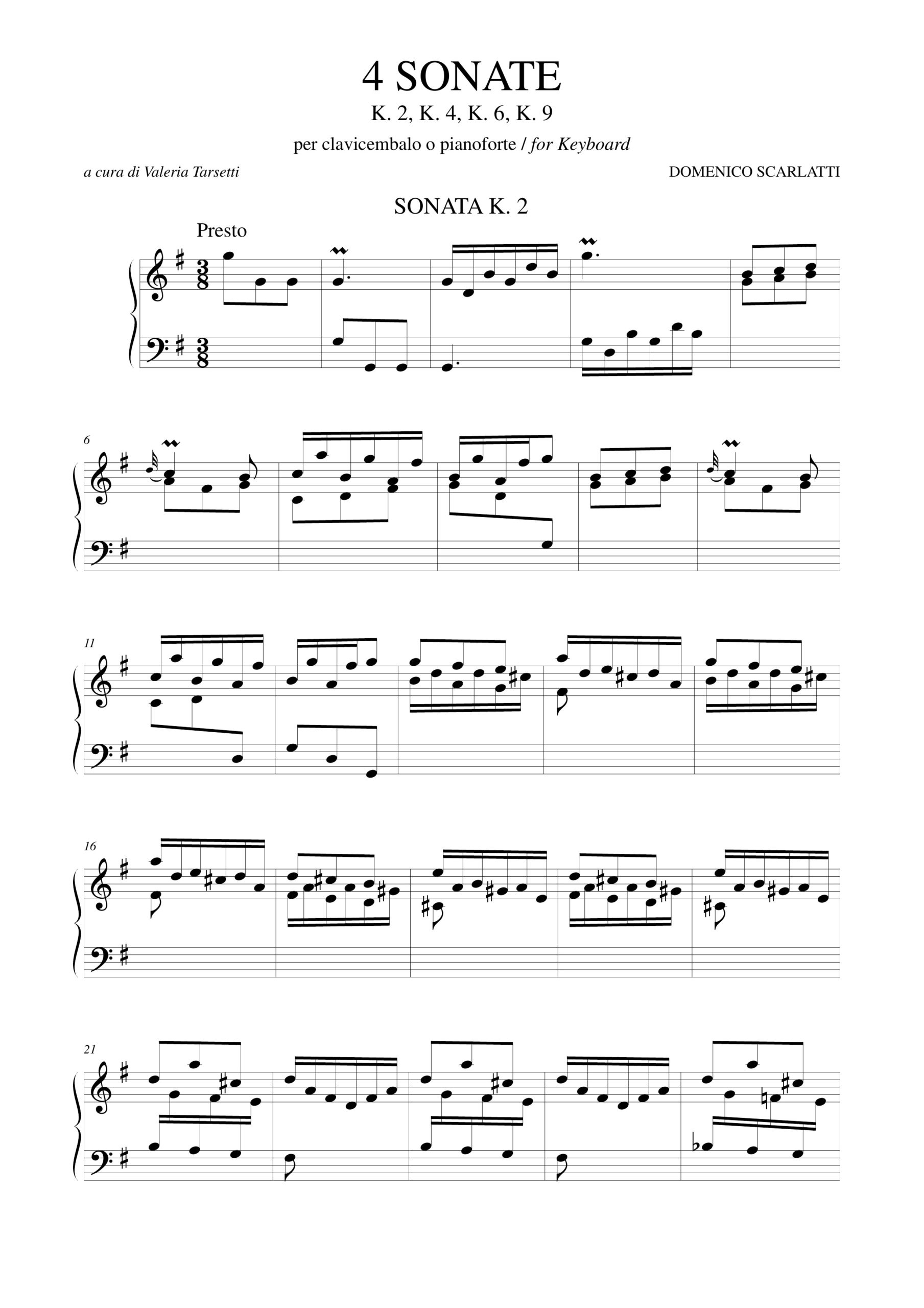 Scarlatti, Domenico: 4 Sonate (K. 2, 4, 6, 9) per Clavicembalo (Pianoforte) - Image 2