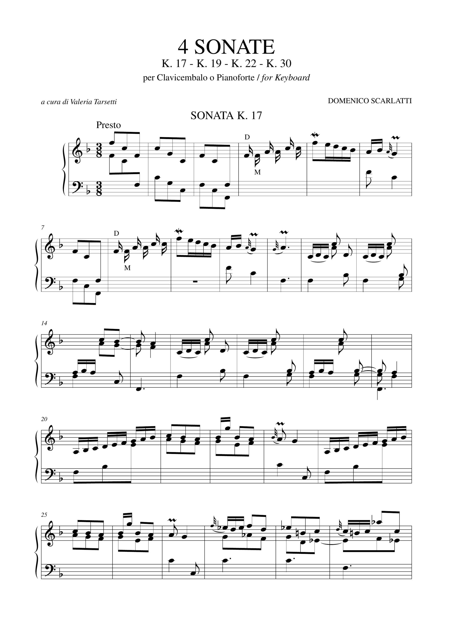 Scarlatti, Domenico: 4 Sonate (K. 17, 19, 22, 30) per Clavicembalo (Pianoforte) - Image 2