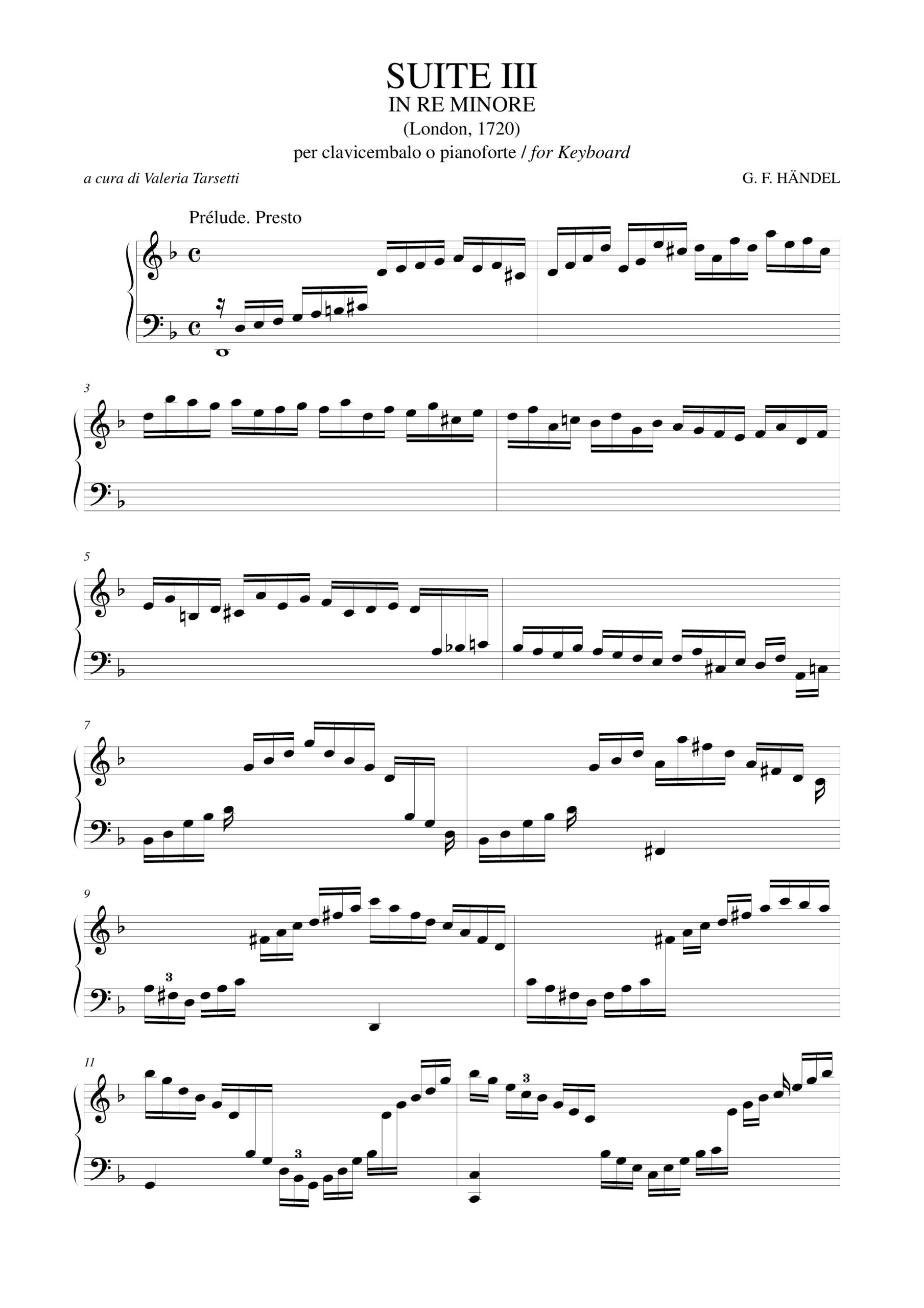 Händel, Georg Friedrich: Suite III in Re minore (London 1720) per Clavicembalo (Pianoforte) - Image 2