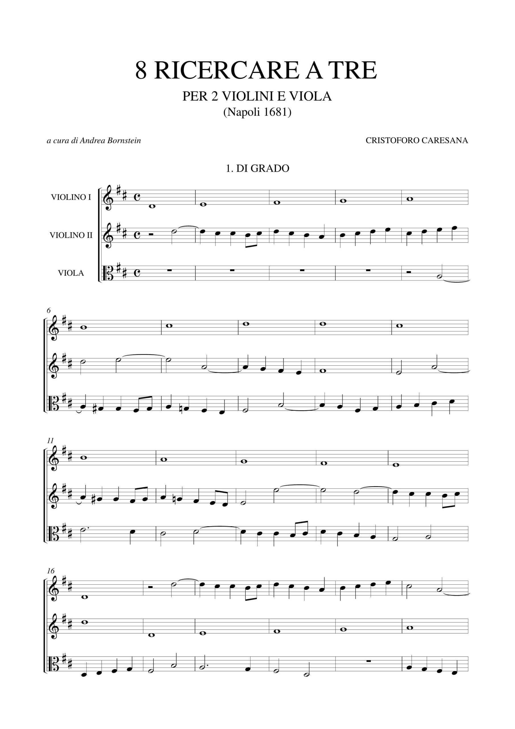 Caresana, Cristoforo: 8 Ricercare a tre per 2 Violini e Viola - Image 2
