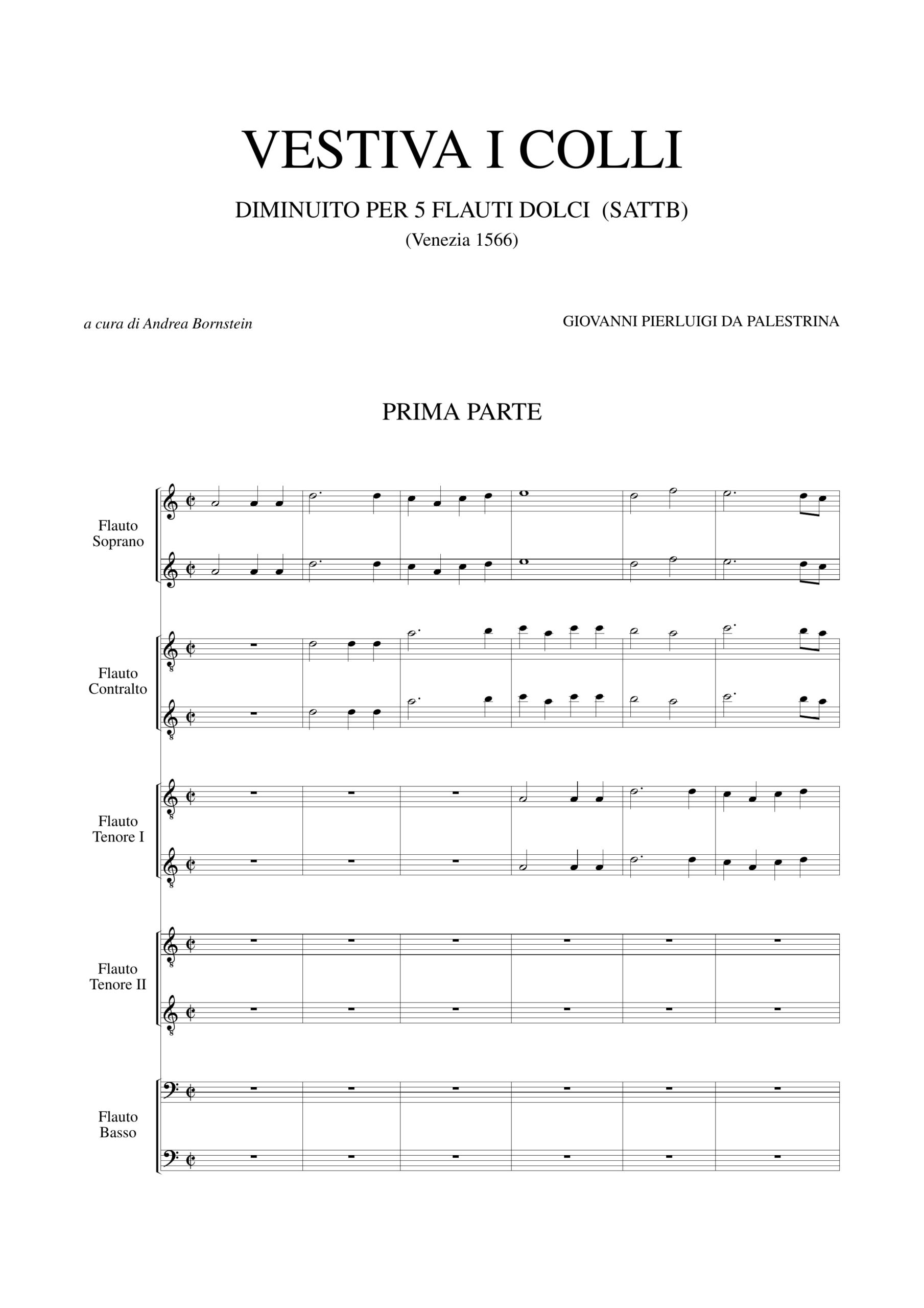 Palestrina, Giovanni Pierluigi da: Vestiva i colli diminuito per 5 Flauti Dolci (SATTB) - Image 2