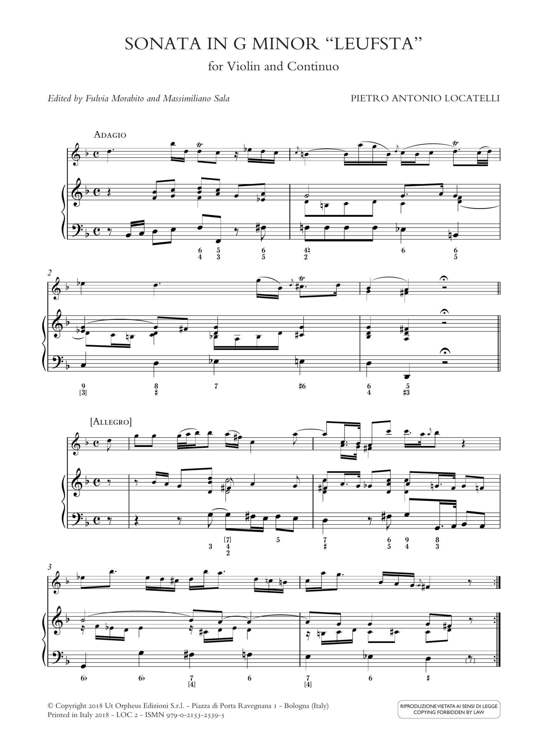 Locatelli, Pietro Antonio: Sonata in Sol minore ‘Leufsta’ per Violino e Basso Continuo - Image 2