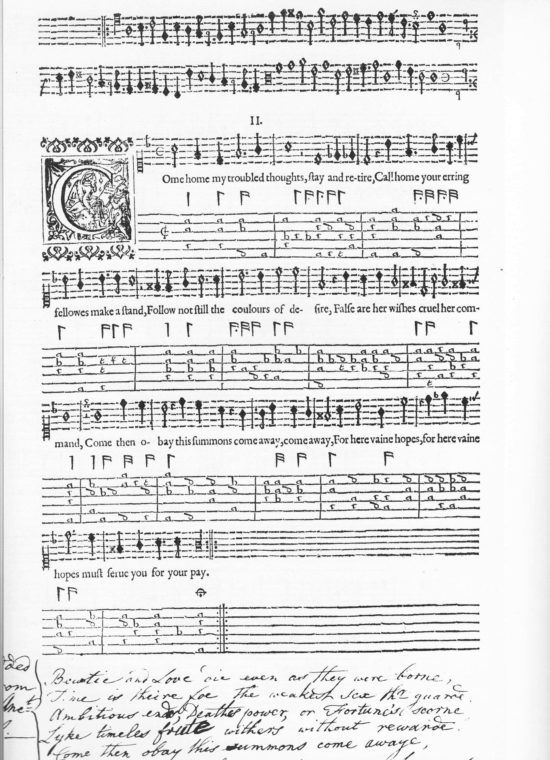 43 Lyra Viol Tablatures for solo instrument from Tobias Hume’s The First Part of Ayres (1605)