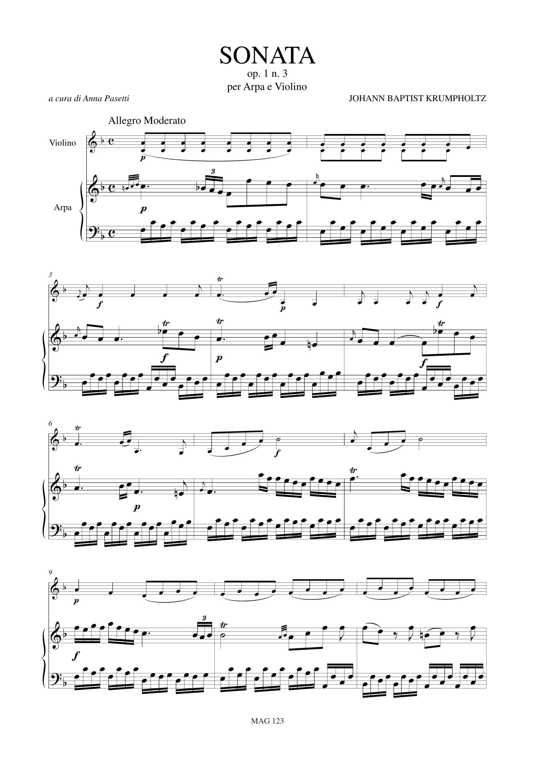 Krumpholtz, Johann Baptist: Sonata Op. 1 N. 3 per Arpa e Violino - Image 2